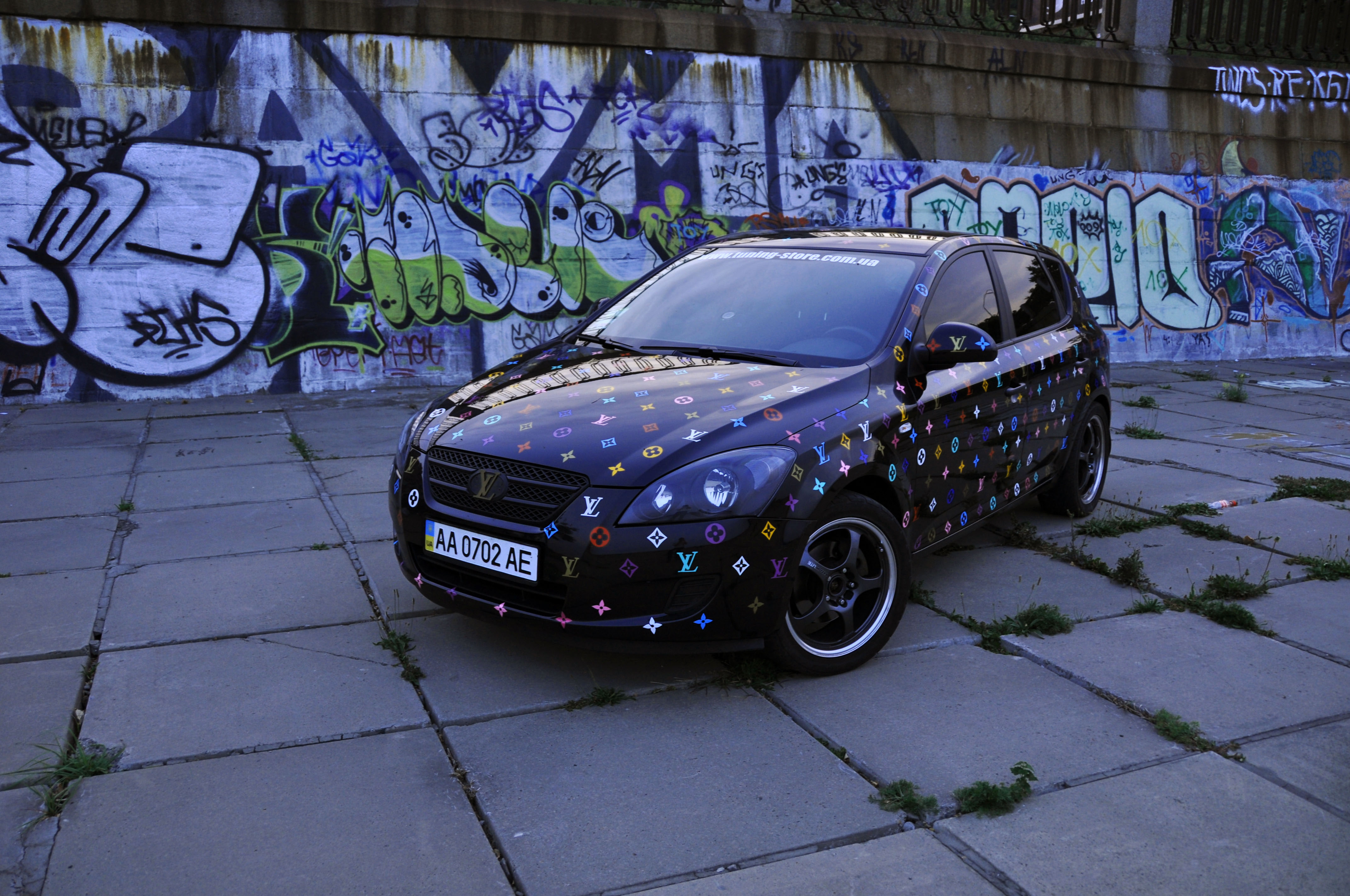 black 3-door hatchback, Road, Graffiti, Kia Ceed LV, car, land Vehicle