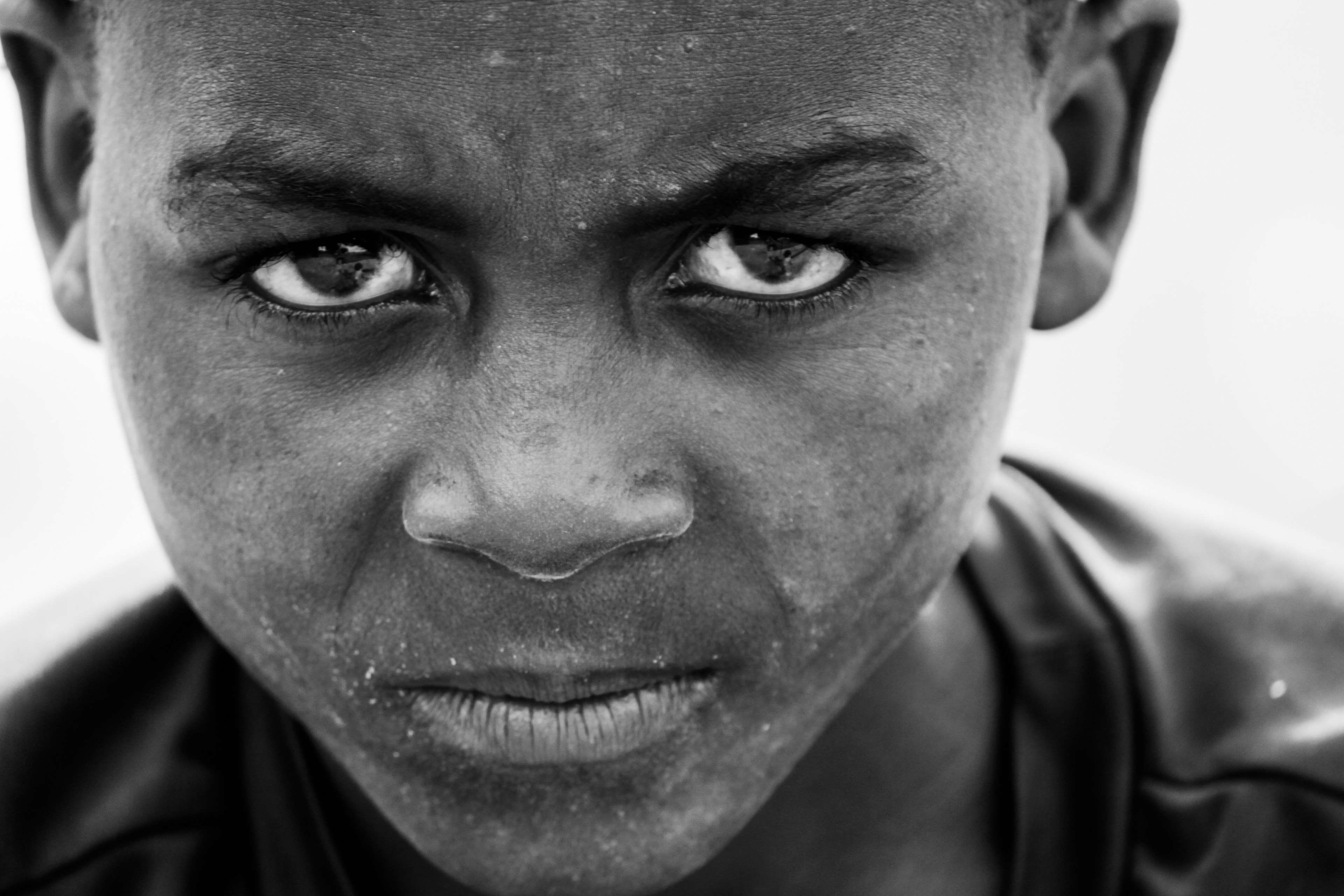 alone, angry, black and white, boy, child, close up, dirty