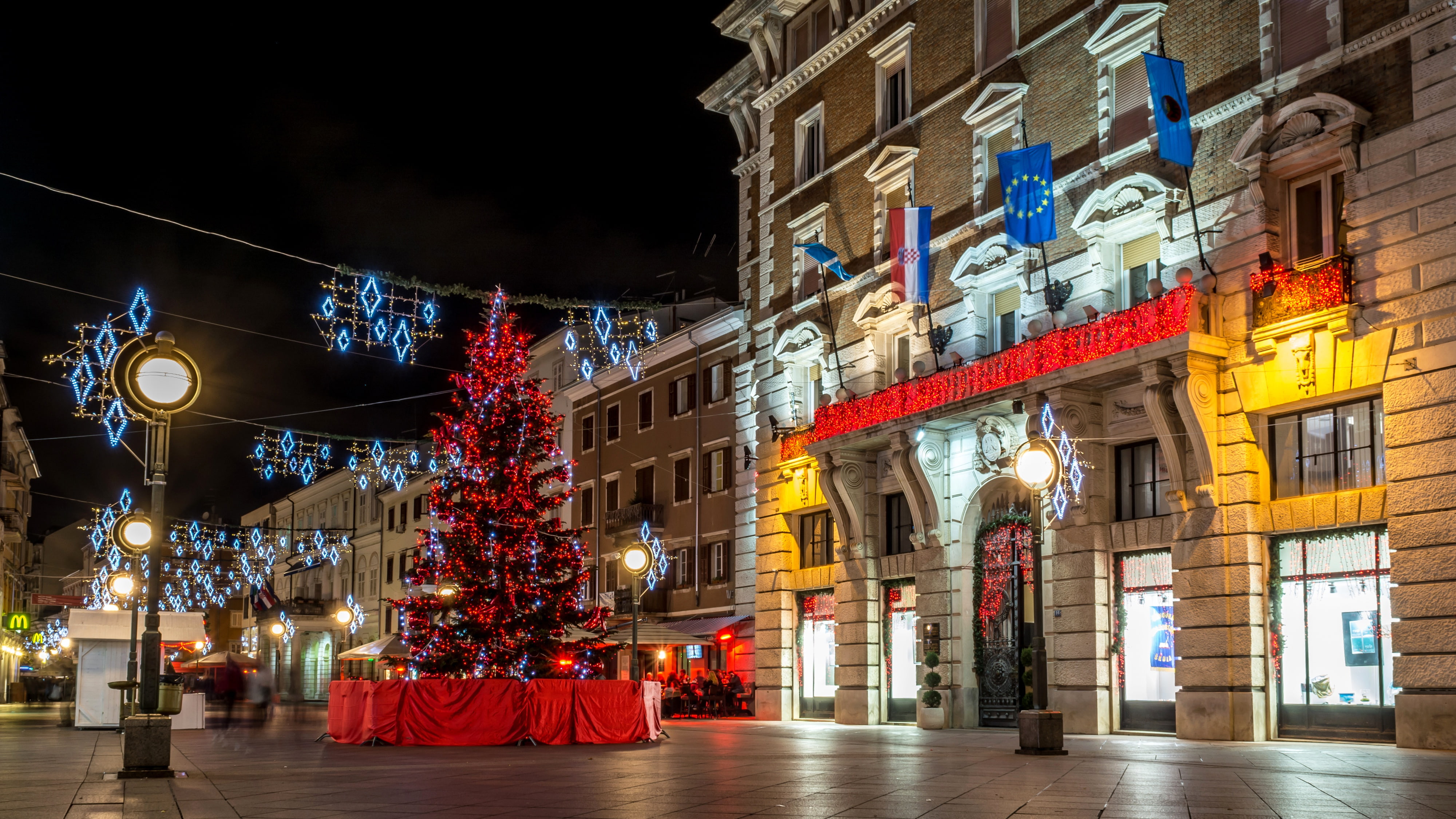 night, tree, area, lights, decoration, Christmas, garland, Croatia