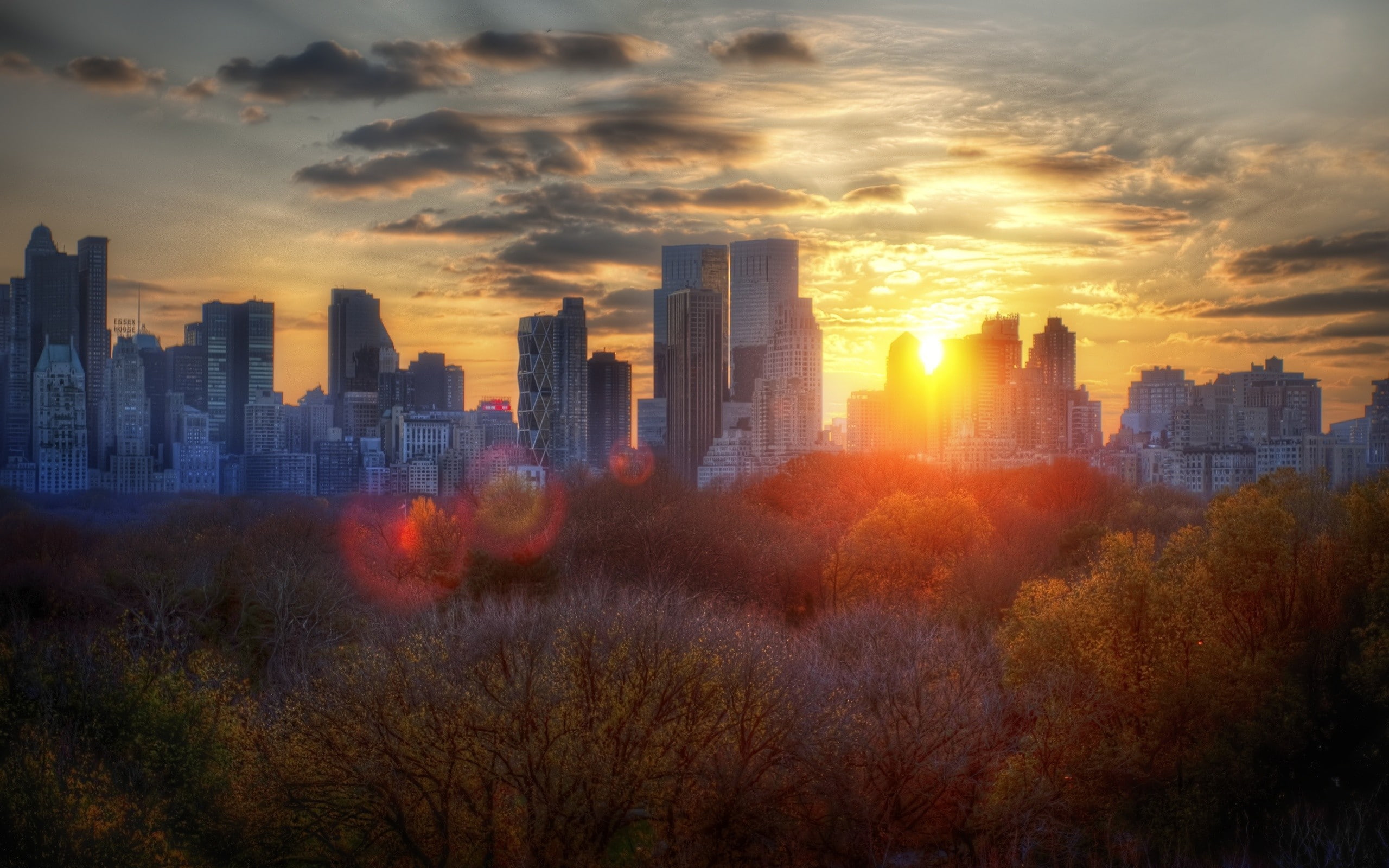 Central Park, city, sunset, building exterior, architecture