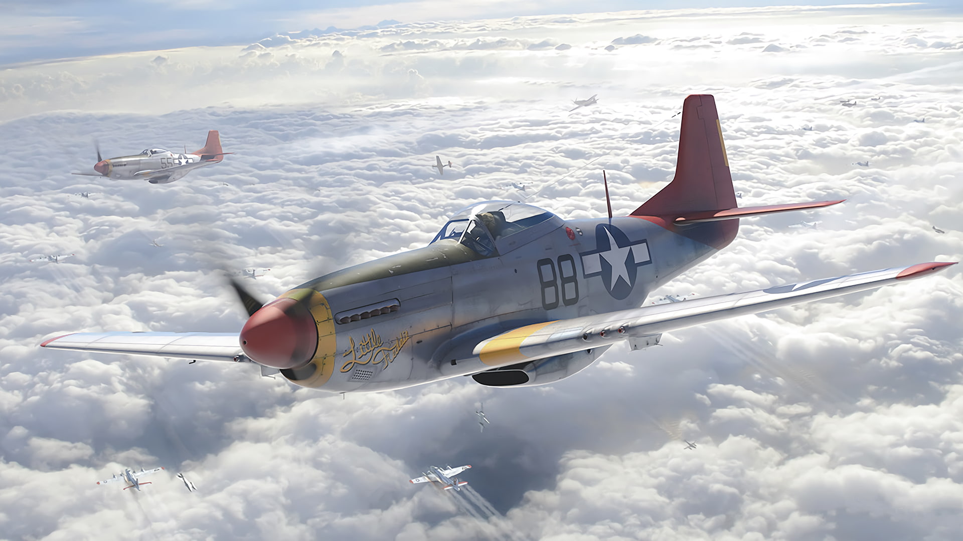 digital art, North American P-51 Mustang, military aircraft
