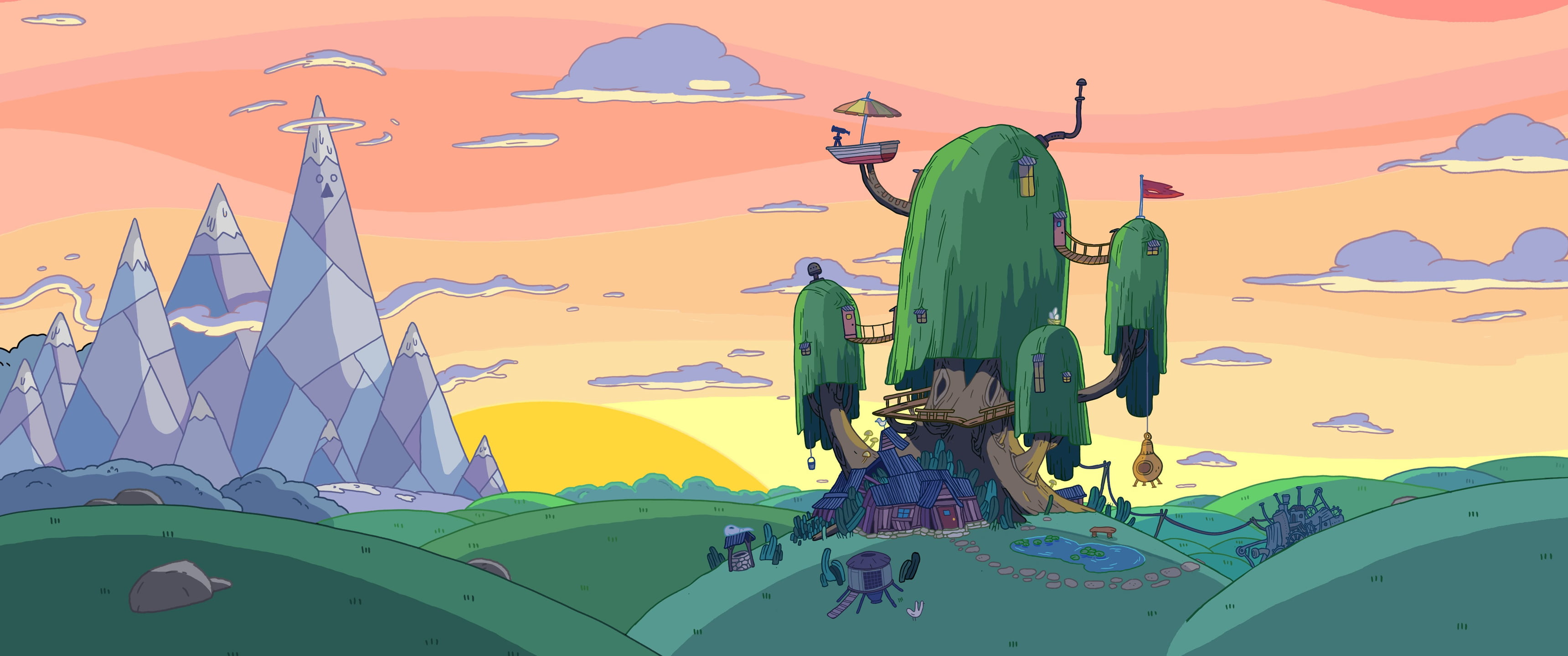 Adventure Time Tree Fort, digital art, nature, multi colored