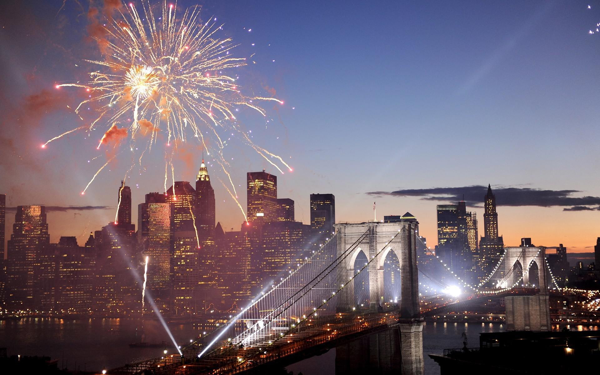 Free download HD wallpaper Brooklyn Bridge fireworks, brooklyn