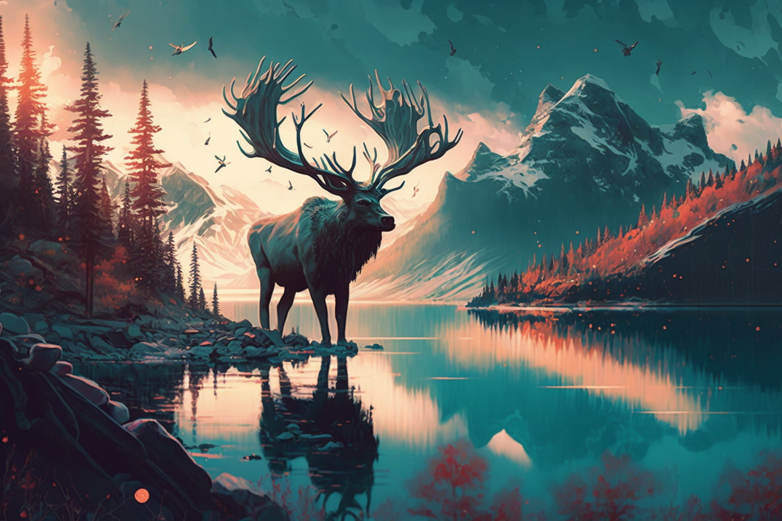 Alaska, moose, nature, mountains, landscape, artificial intelligence