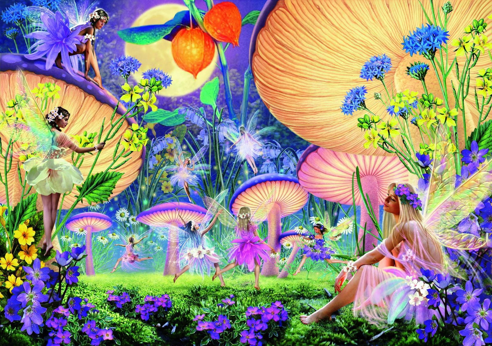 art, pretty, fantasy, girl, fairies, flowers, digital, mushrooms