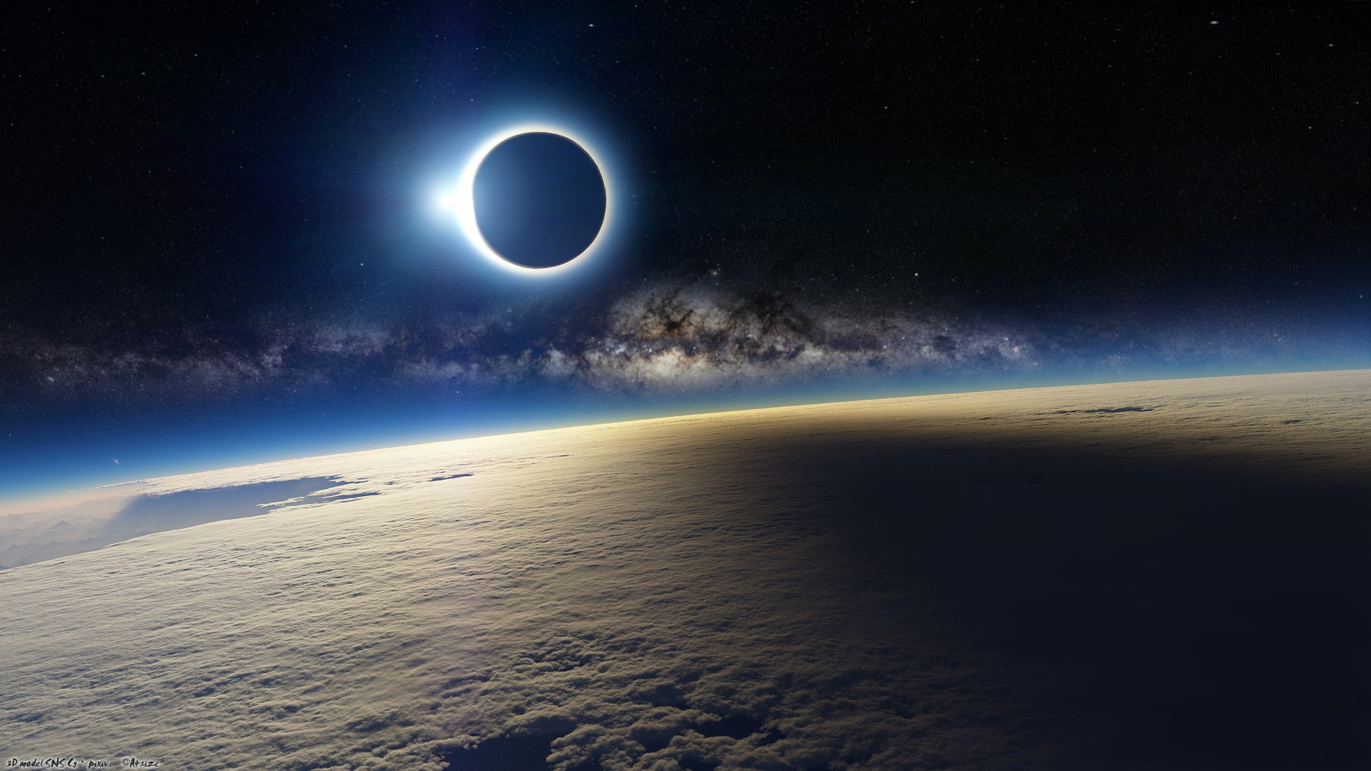 atmosphere, clouds, eclipse, Moon, space, stars, sun