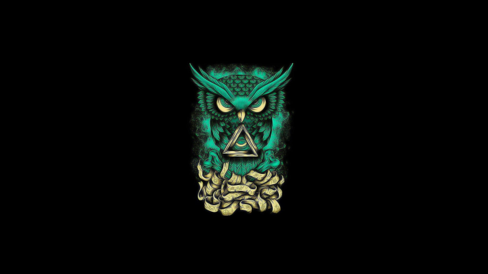 blue owl illustration, minimalism, digital art, triangle, black background