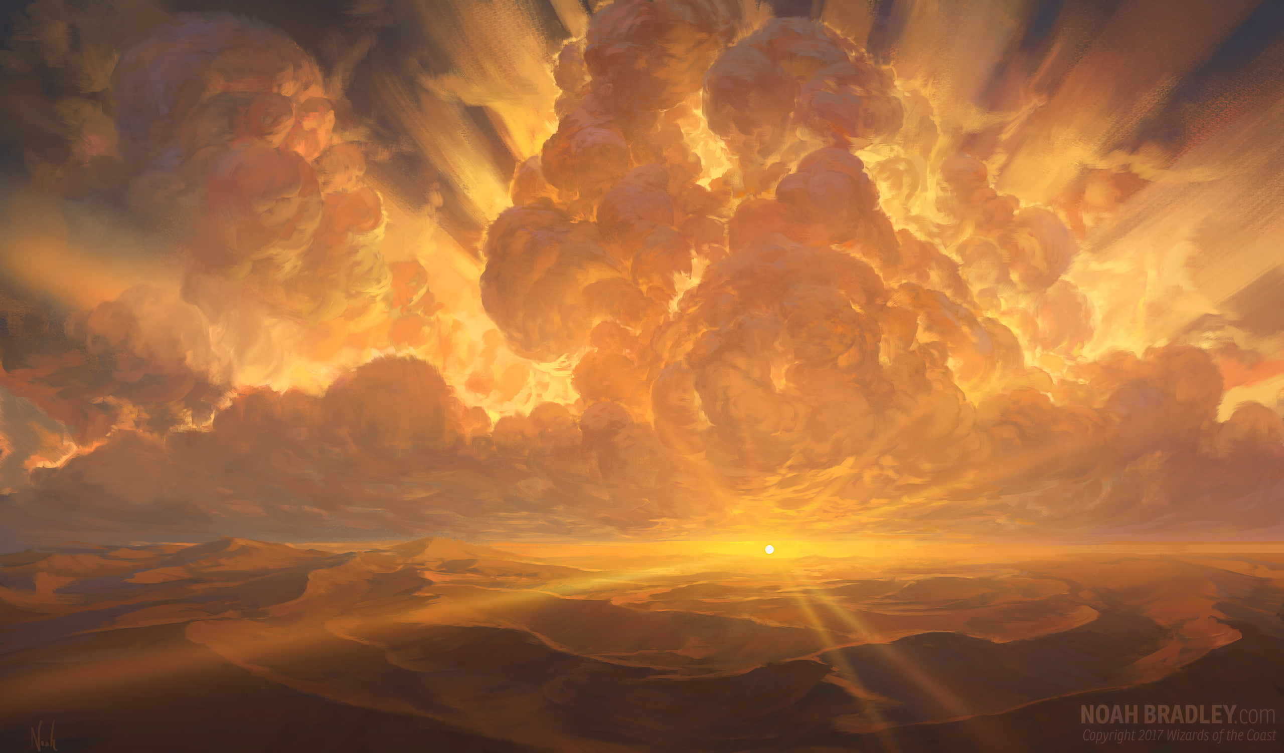 clouds, landscape, Noah Bradley, Sun Rays