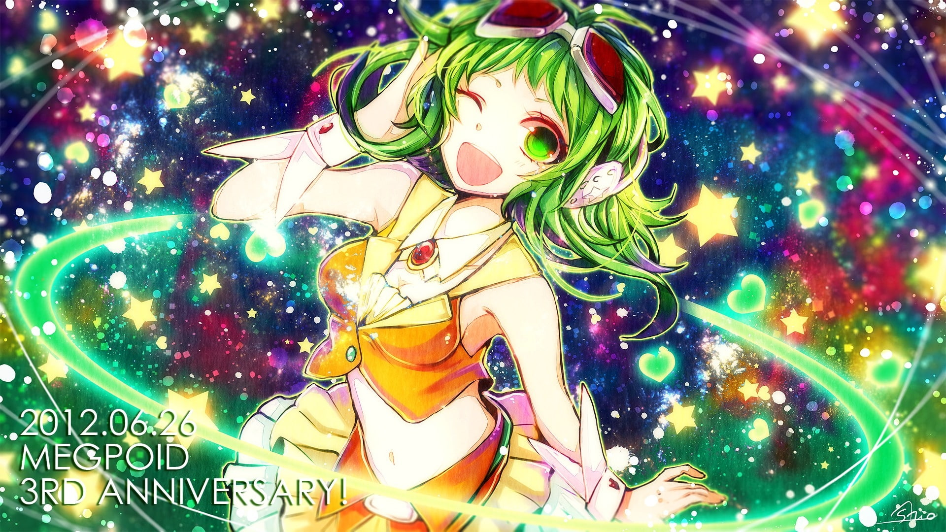 Free Download Hd Wallpaper Vocaloid Green Eyes Goggles Short Hair Green Hair Open Mouth 4046