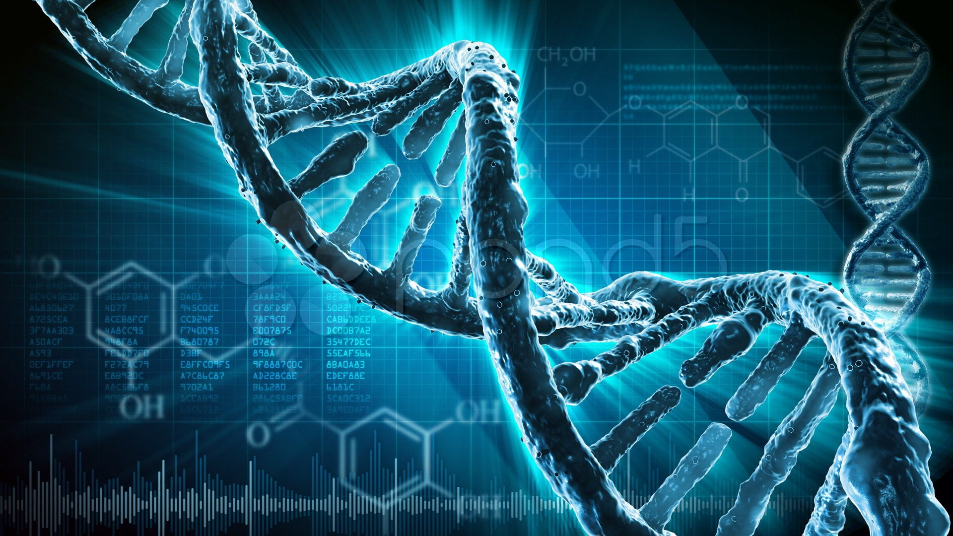 blue DNA illustration, 3 d, abstraction, genetic, molecule, pattern