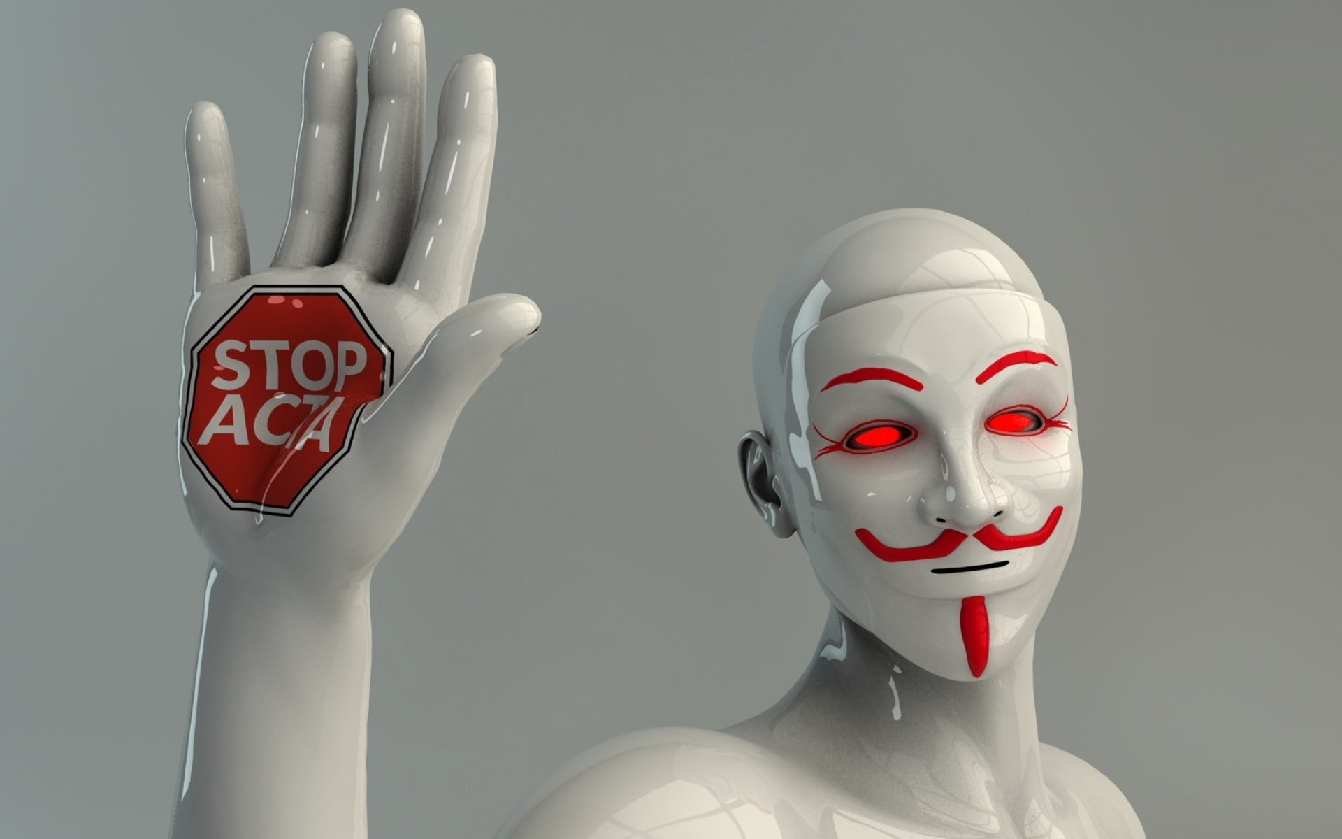 anonymous red white sculpture red eyes masks guy fawkes 3d stop signs acta 1920x1200  People Eyes HD Art