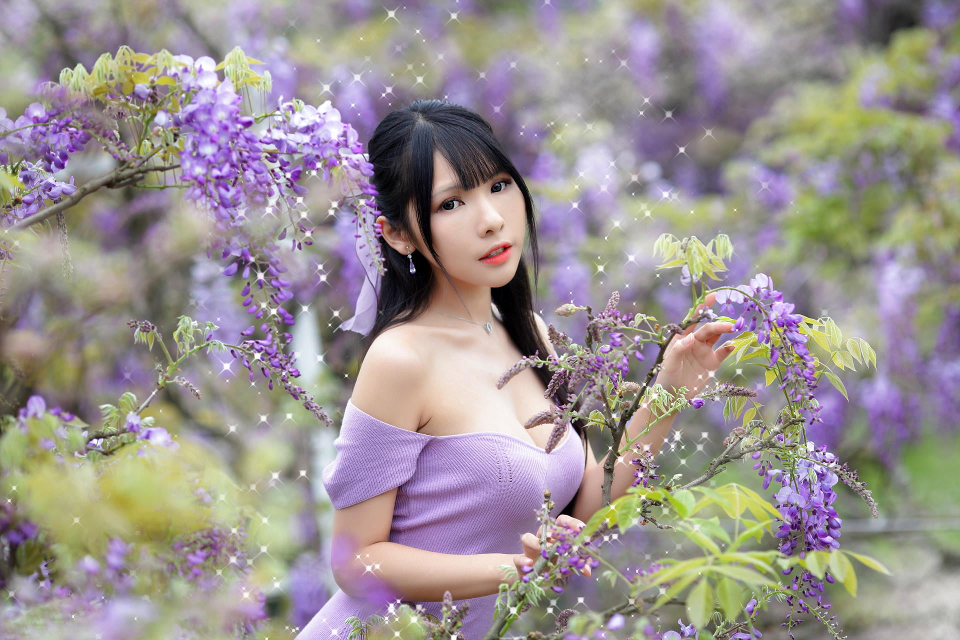 HD wallpaper: Asian, model, women, long hair, dark hair, Vicky 霜, violet cl...