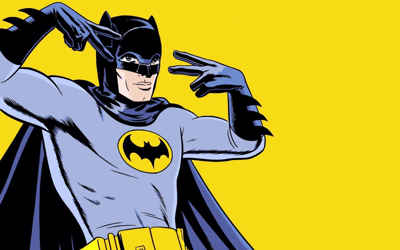 Batman illustration, DC Comics, yellow background, sign, communication