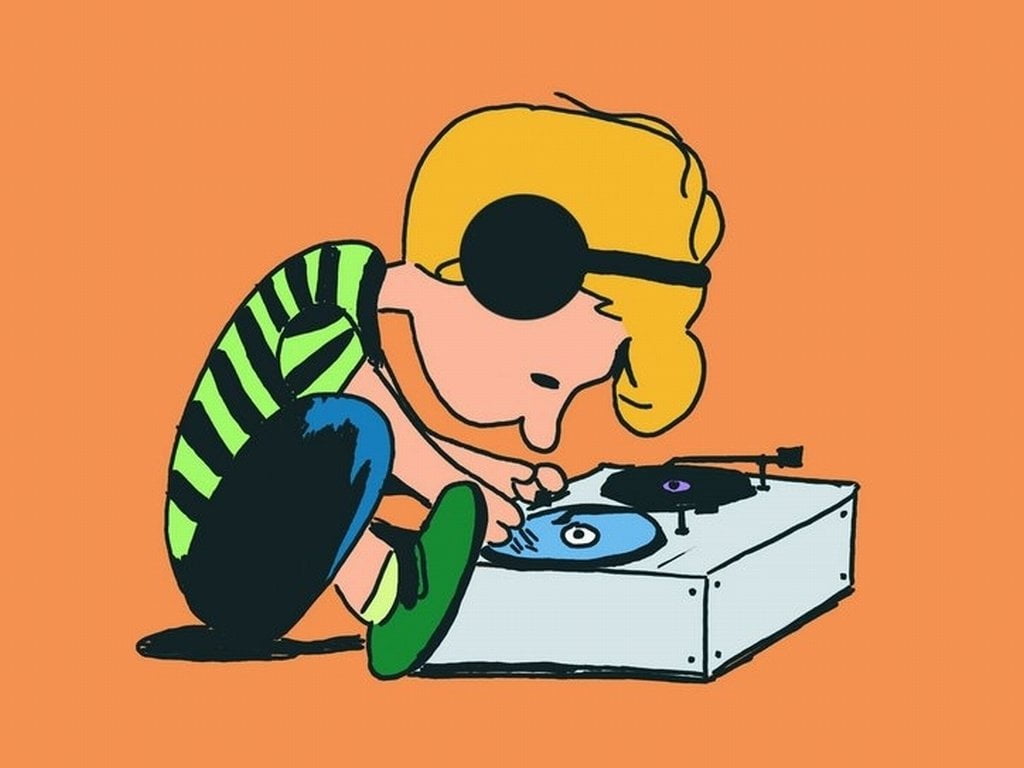 Charlie Brown playing turntable illustration, Comics, Peanuts