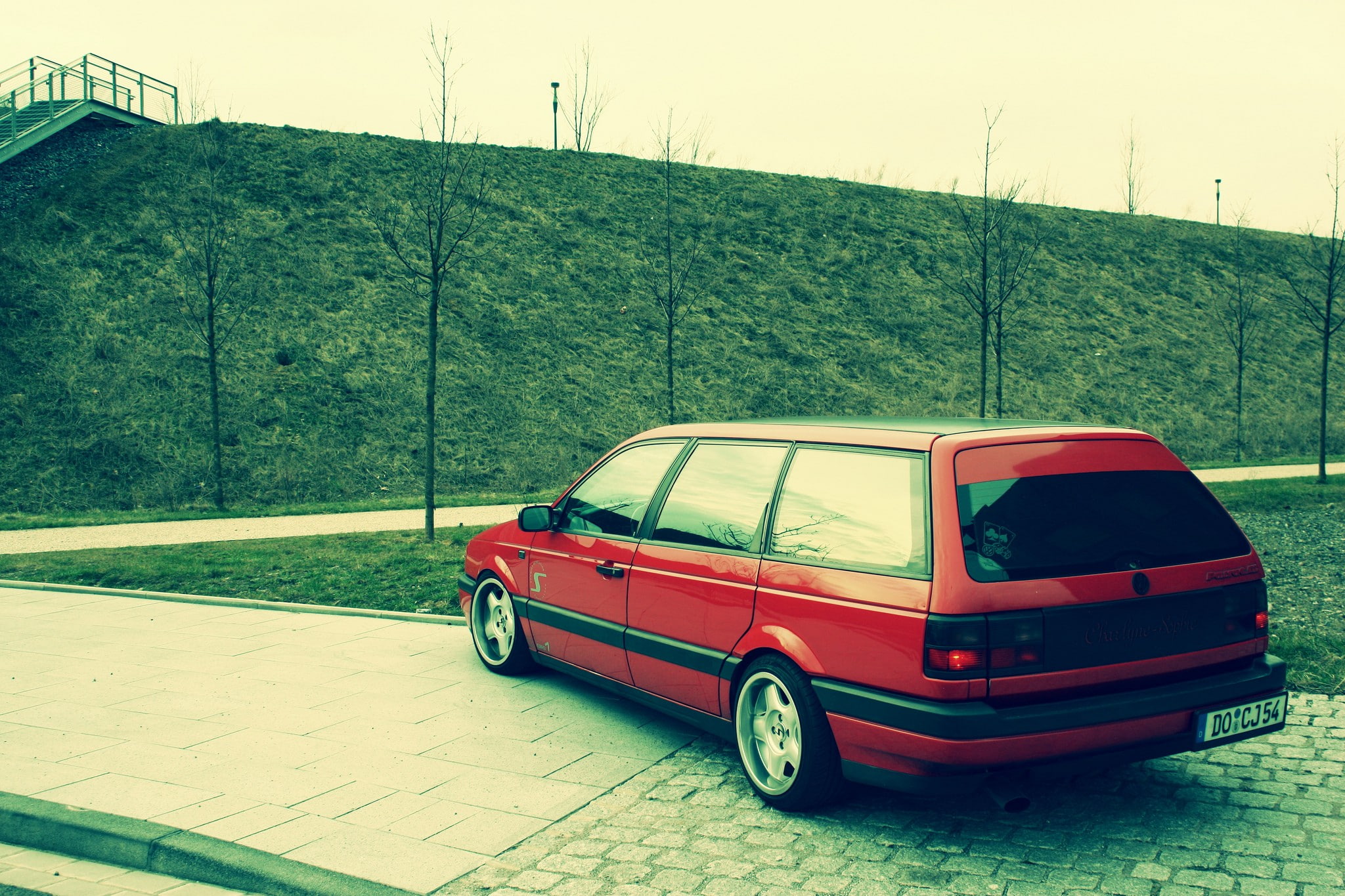 passat, Stance, red cars, outdoors, vehicle