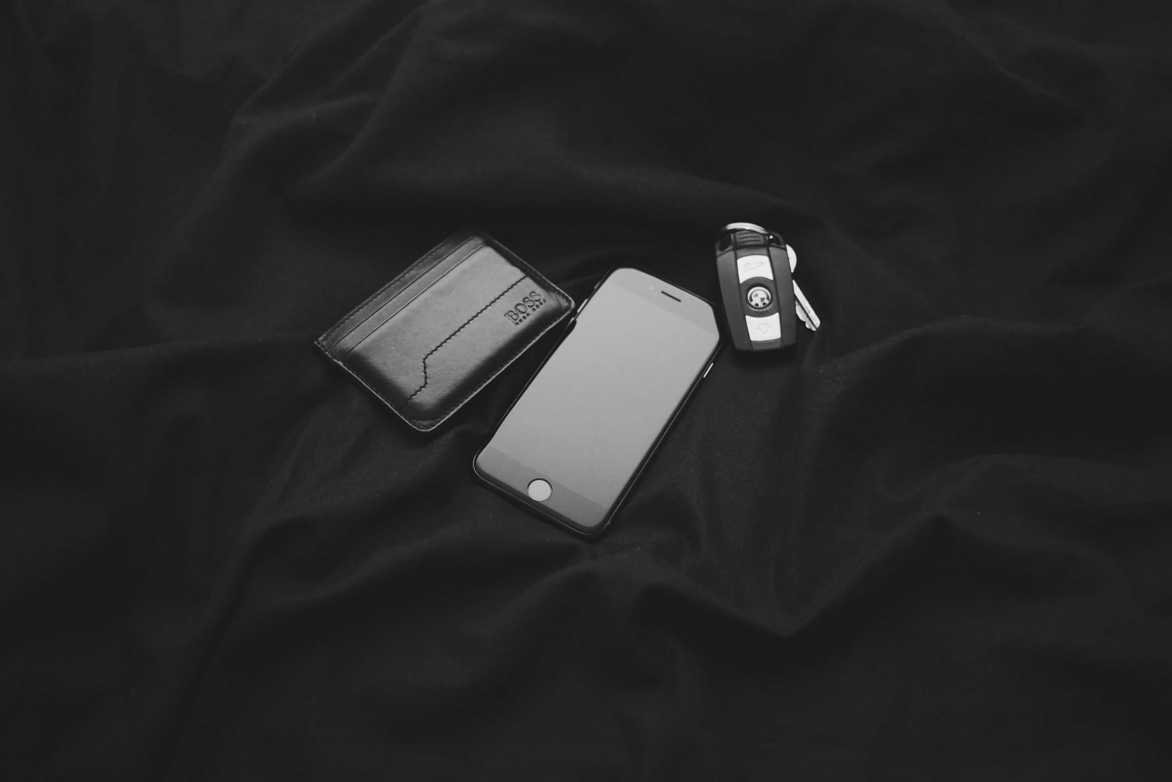 apple, black and white, bmw, iphone, keys, mobile phone, screen