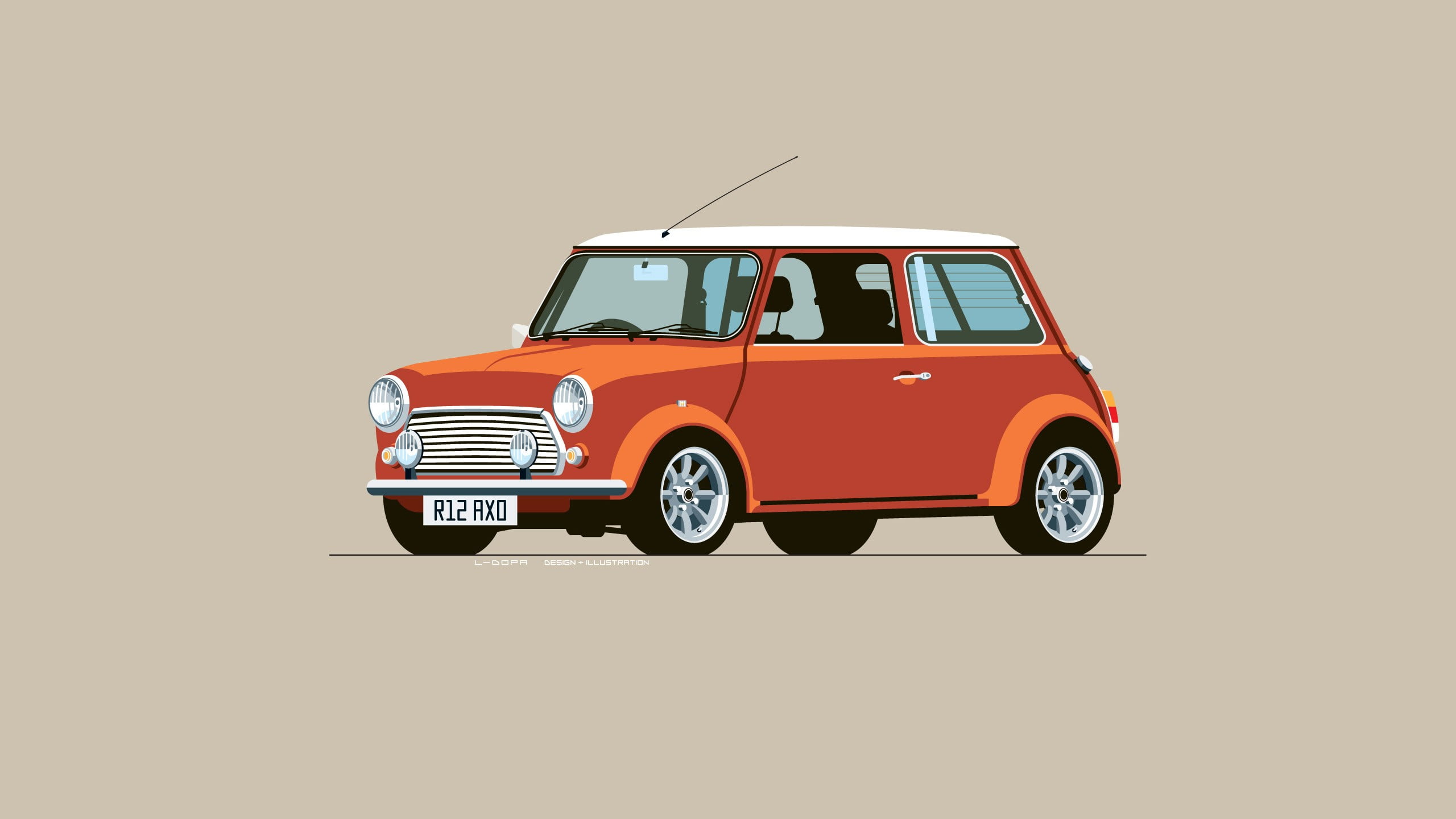 car, red cars, Mini Cooper, digital art, minimalism, simple background