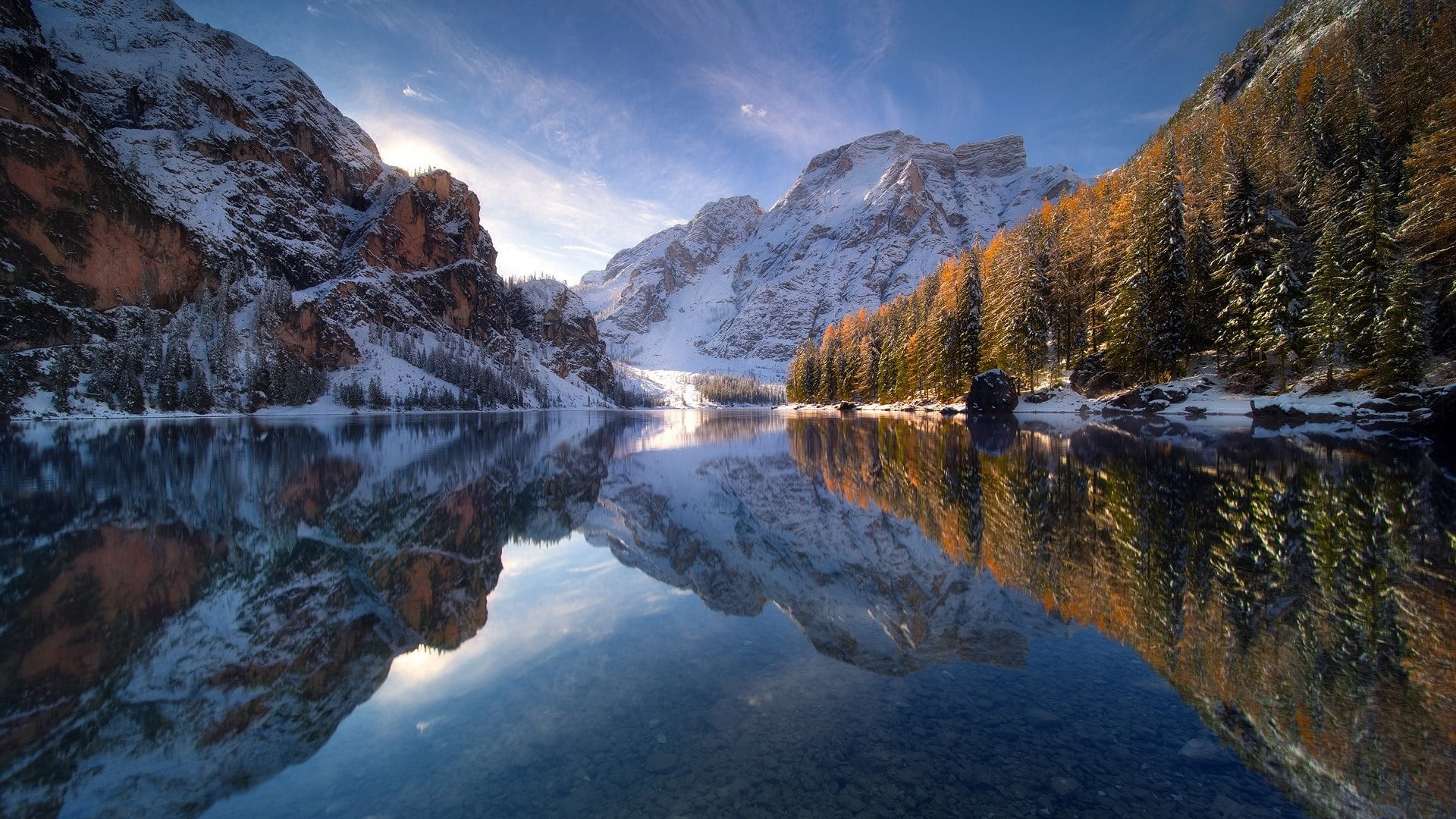 Free download | HD wallpaper: snow, braies, valley, prags valley, lake ...