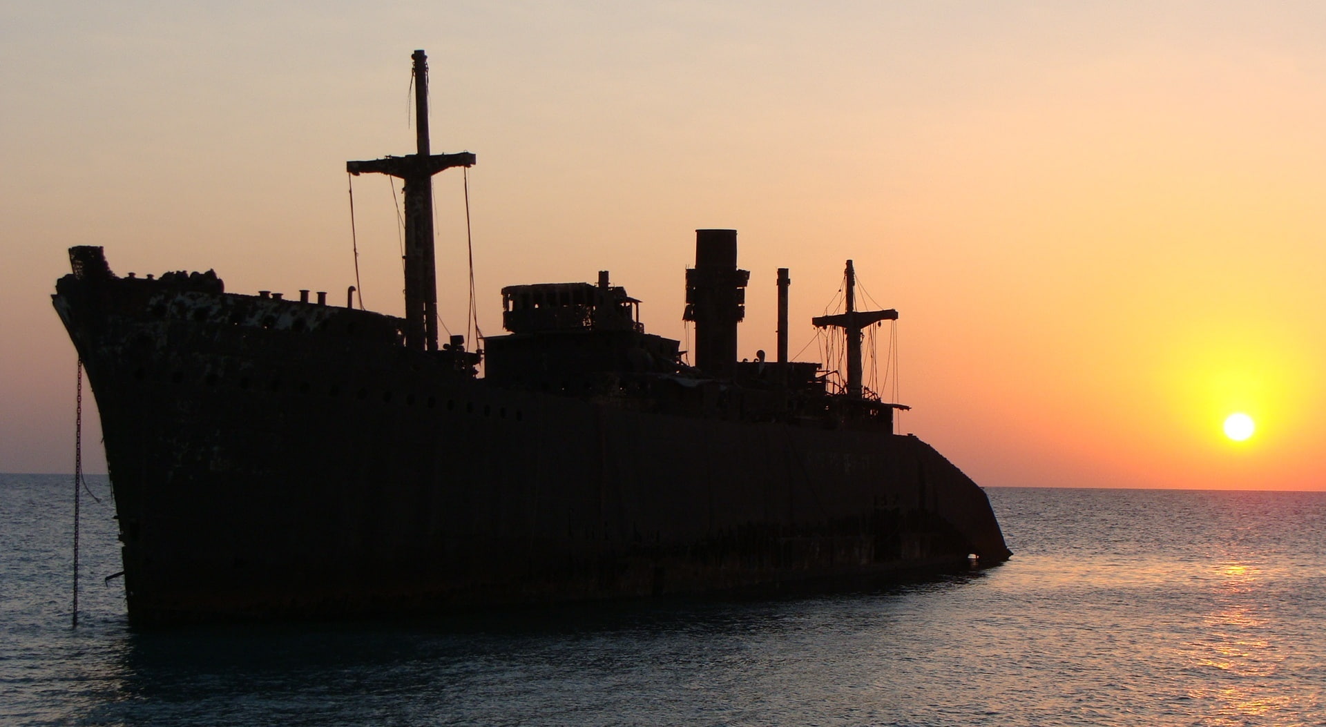 Iran Kish Island, black cruise ship, Asia, water, sea, sunset