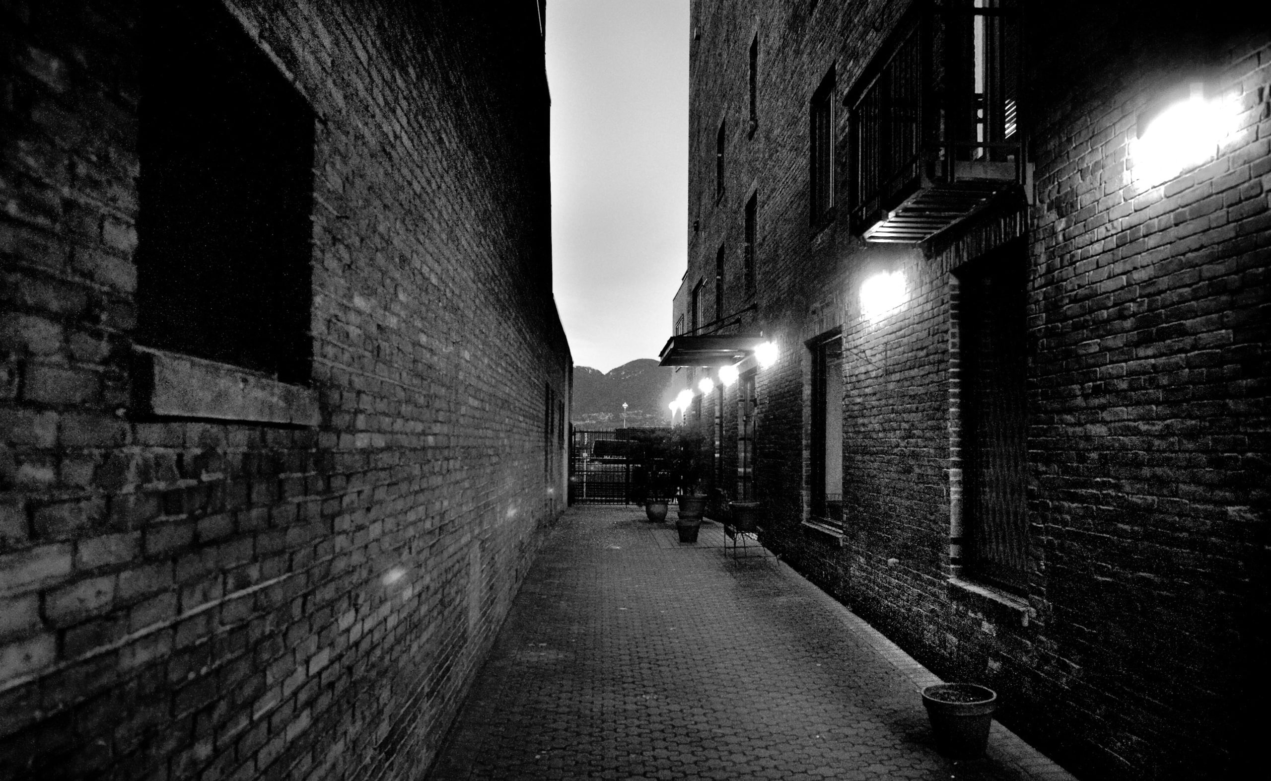 Behind The Scenes, grayscale photo of concrete alley, Black and White