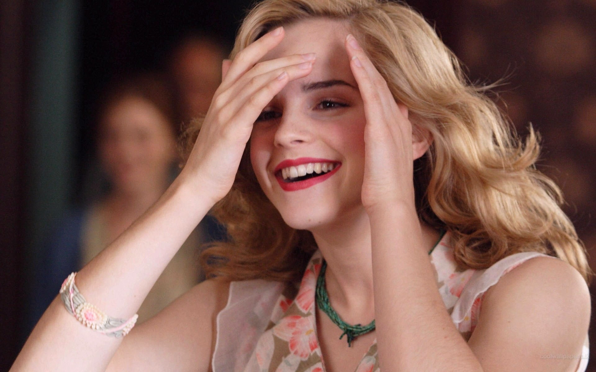 Emma Watson, actress, bracelets, necklace, smiling, celebrity