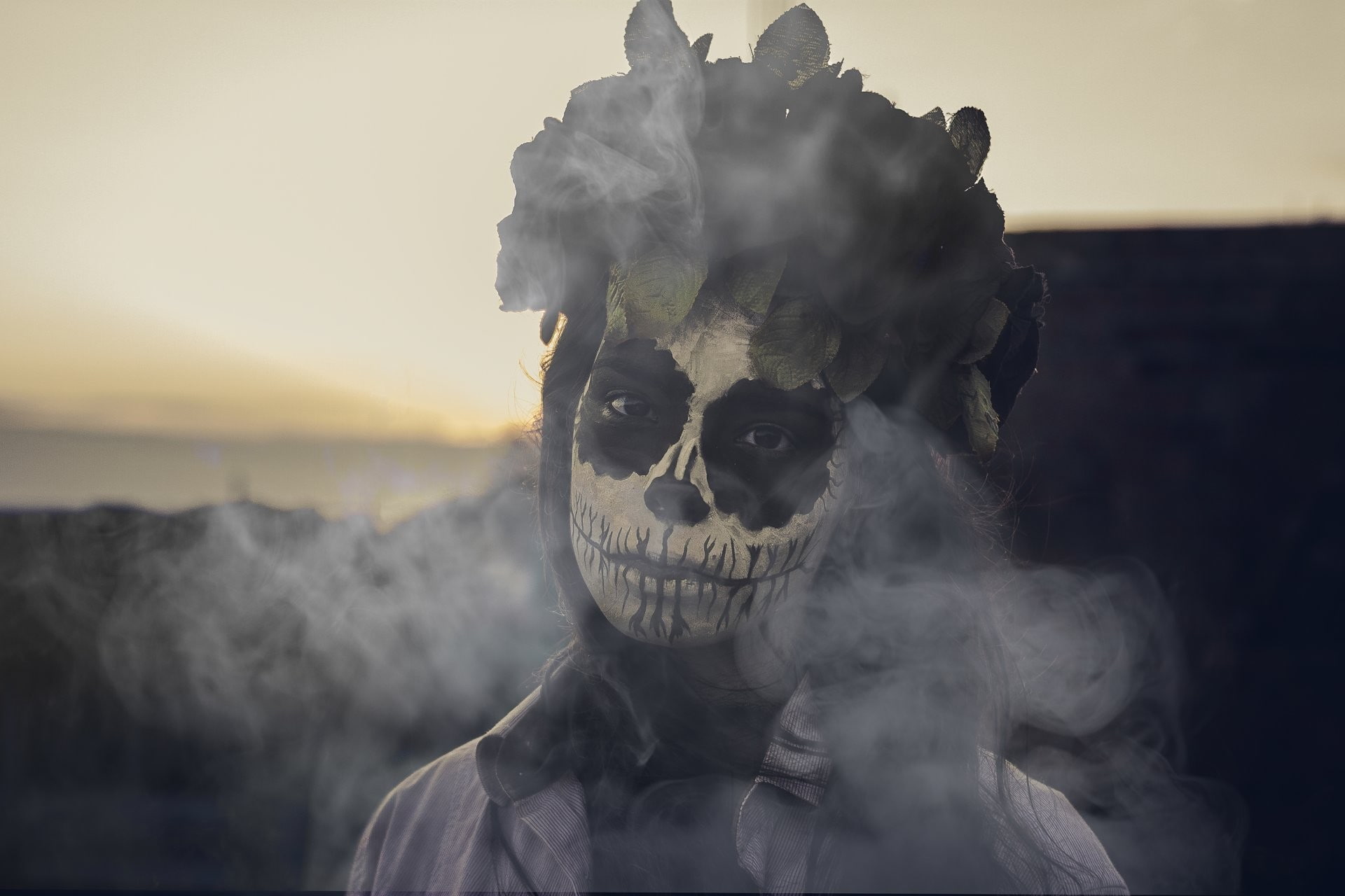 Dia de los Muertos, Skull Face, women, smoke
