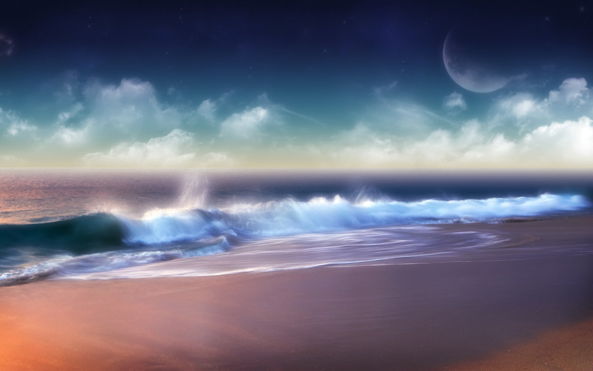 clouds, wave, Shore