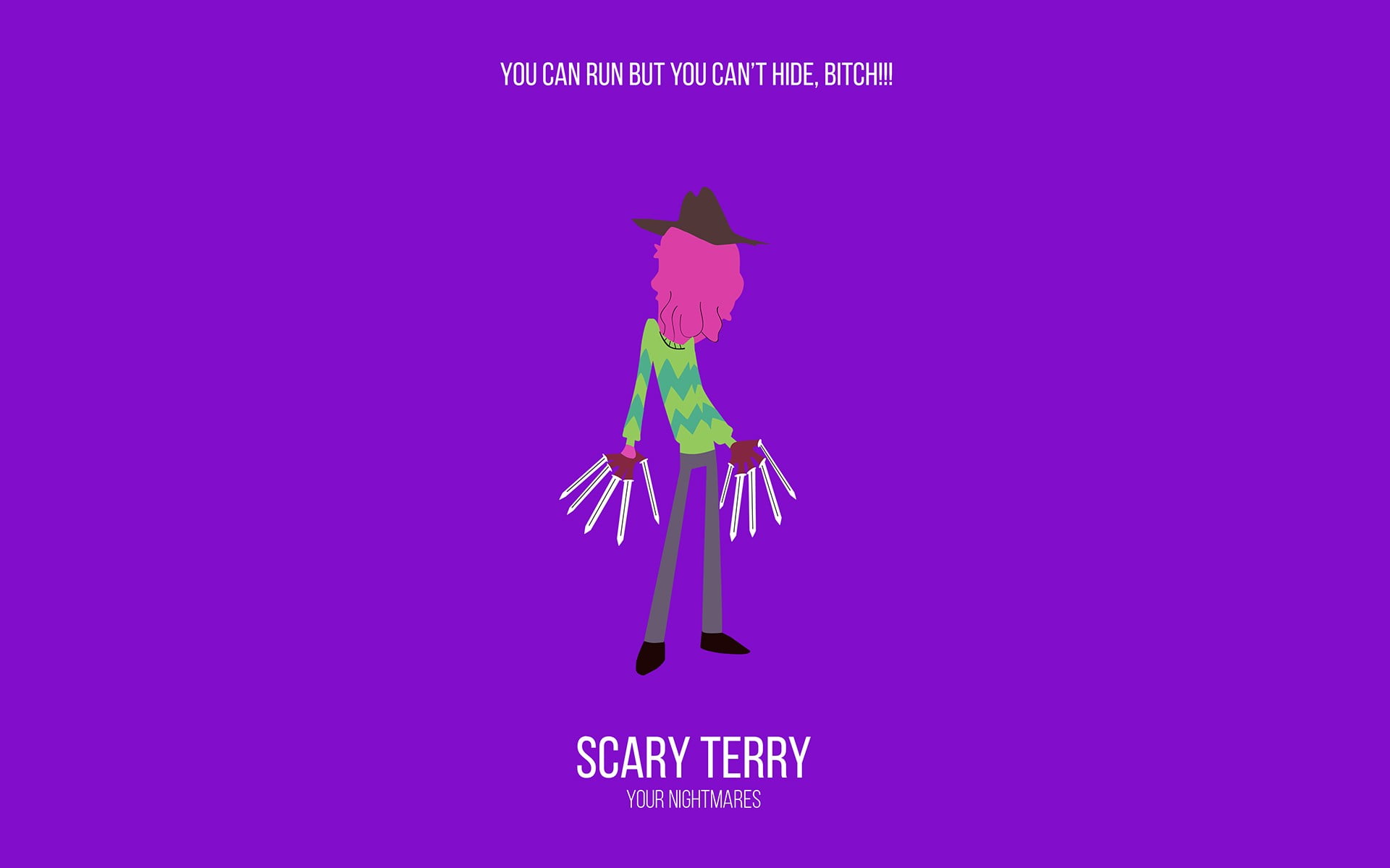 Scary Terry wallpaper, Rick and Morty, minimalism, cartoon, purple