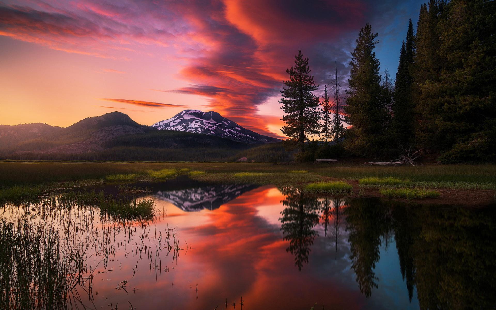 Red sunset over the lake-Windows 10 HD Wallpapers, reflection