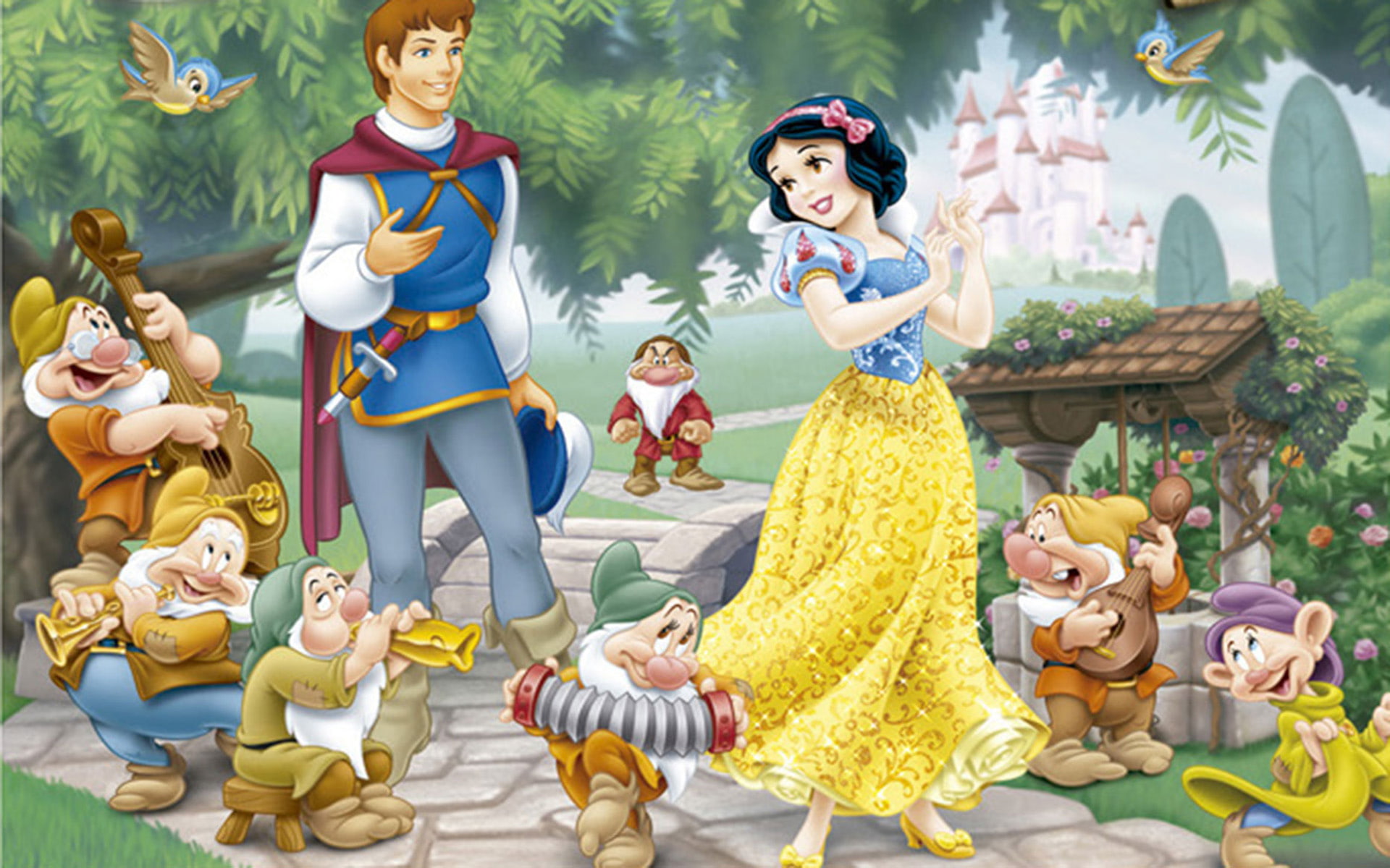 Princess Snow White Prince Ferdinand And Seven Dwarfs Hd Wallpaper High Definition 1920×1200