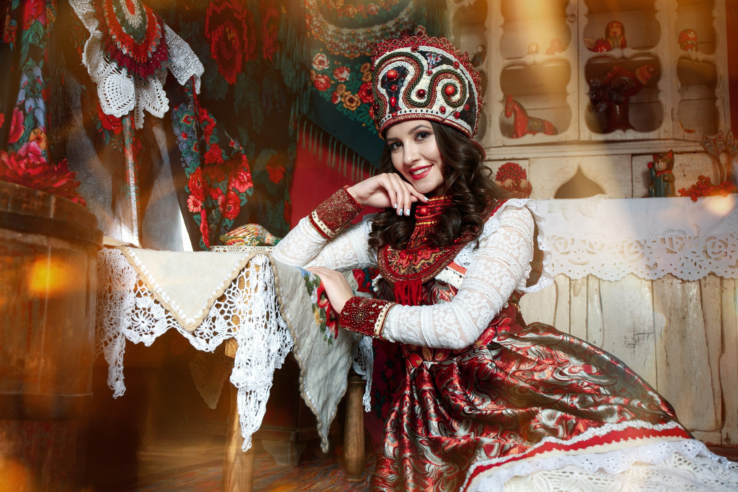 Free Download Hd Wallpaper Girl Pose Smile Style Outfit Sundress Kokoshnik Anastasia