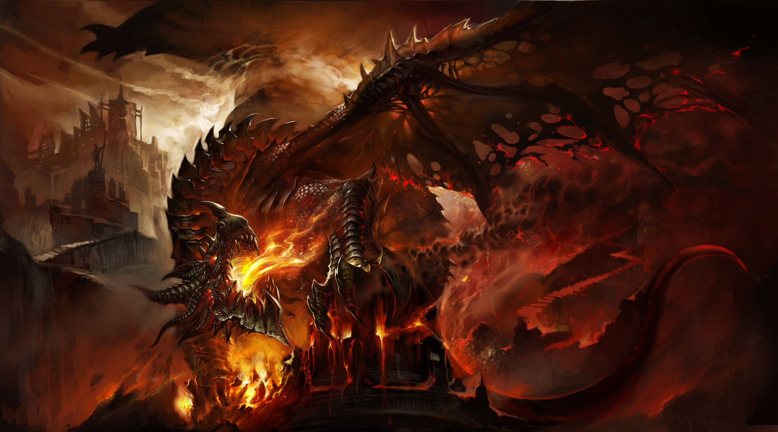 deathwing fan art world of warcraft cataclysm 2953x1640  Video Games World of Warcraft HD Art