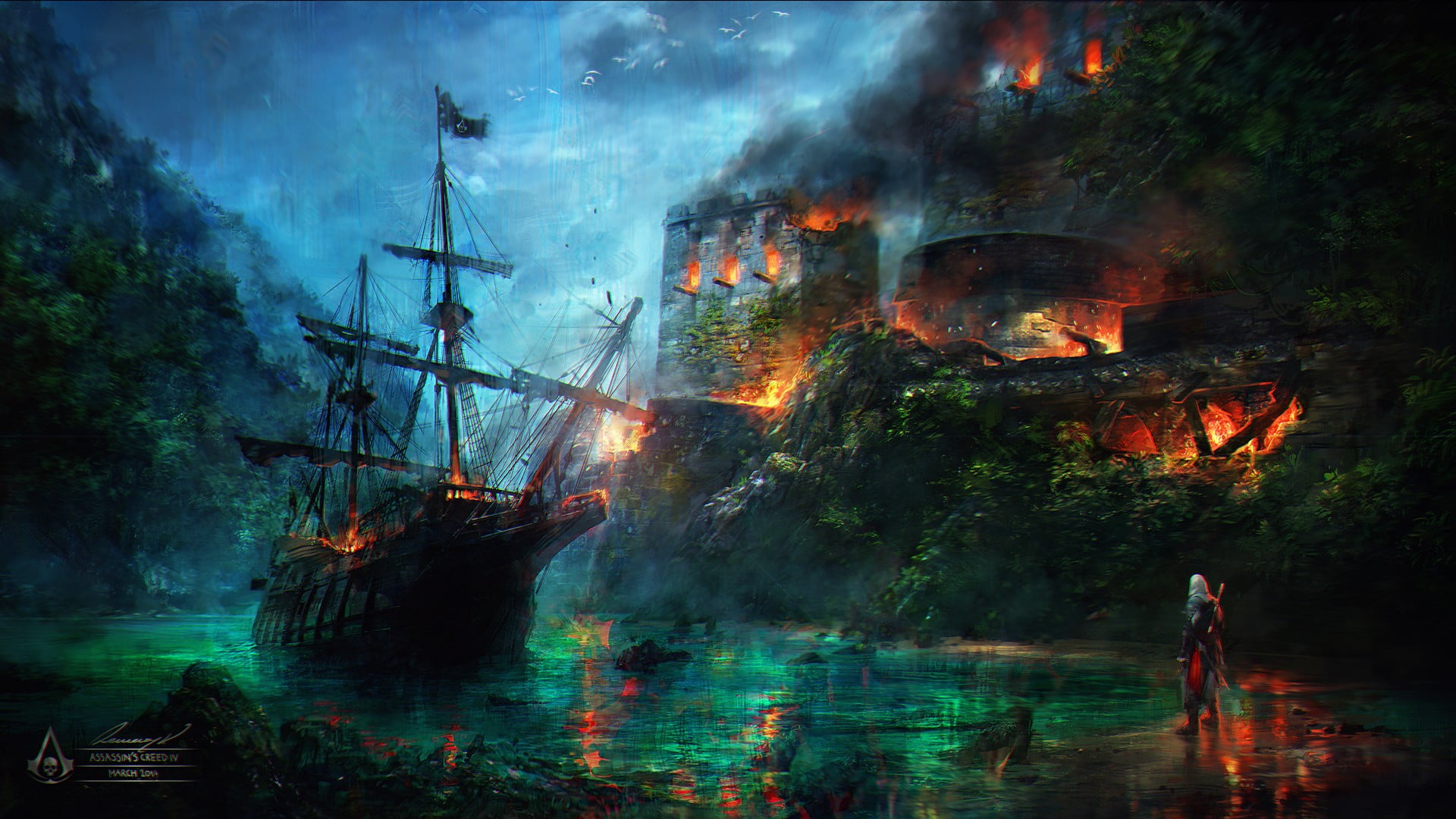 game wallpaper, Assassin's Creed, digital art, boat, Assassin's Creed: Black Flag