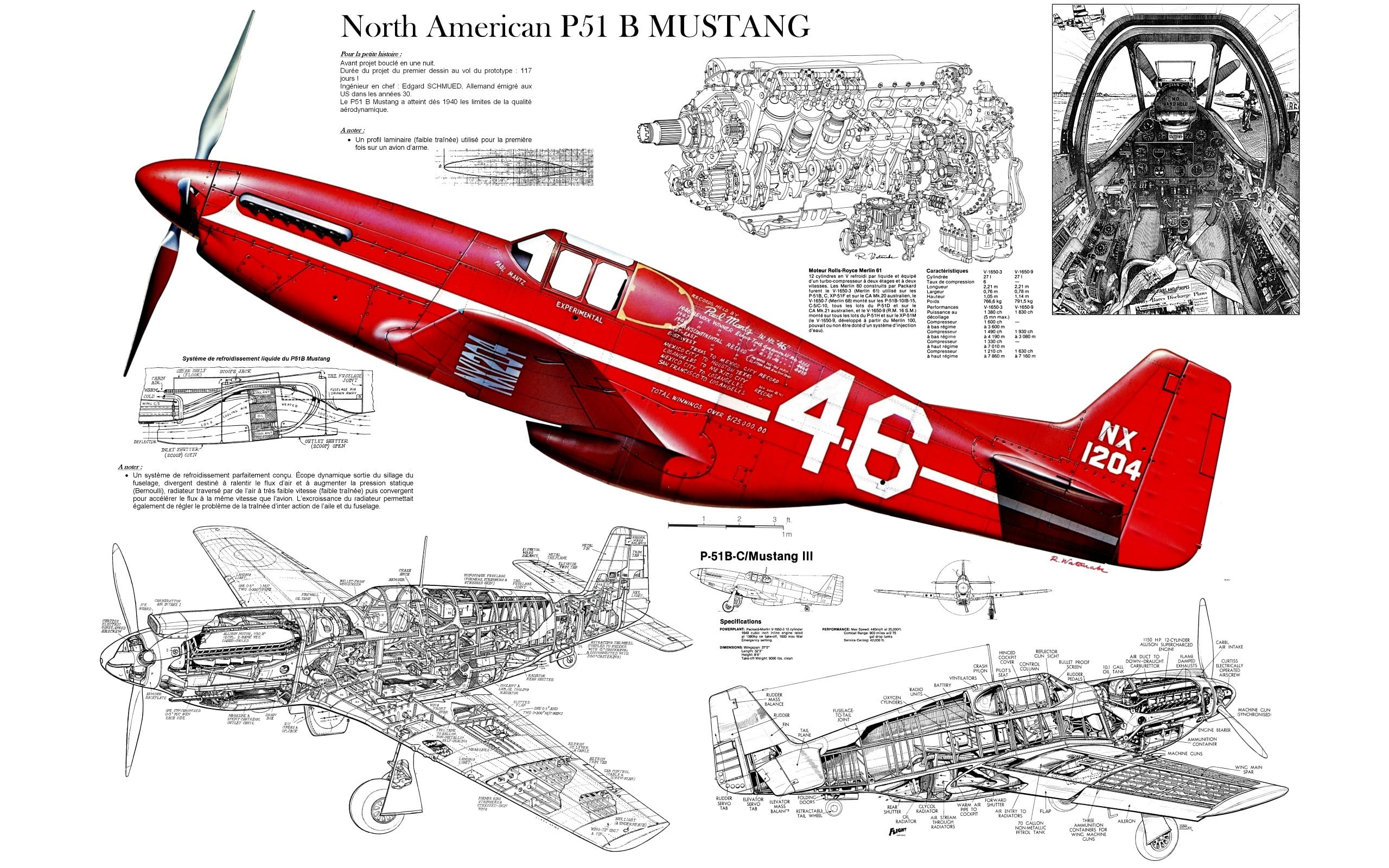 red North American P51 B Mustang, digital art, North American P-51 Mustang
