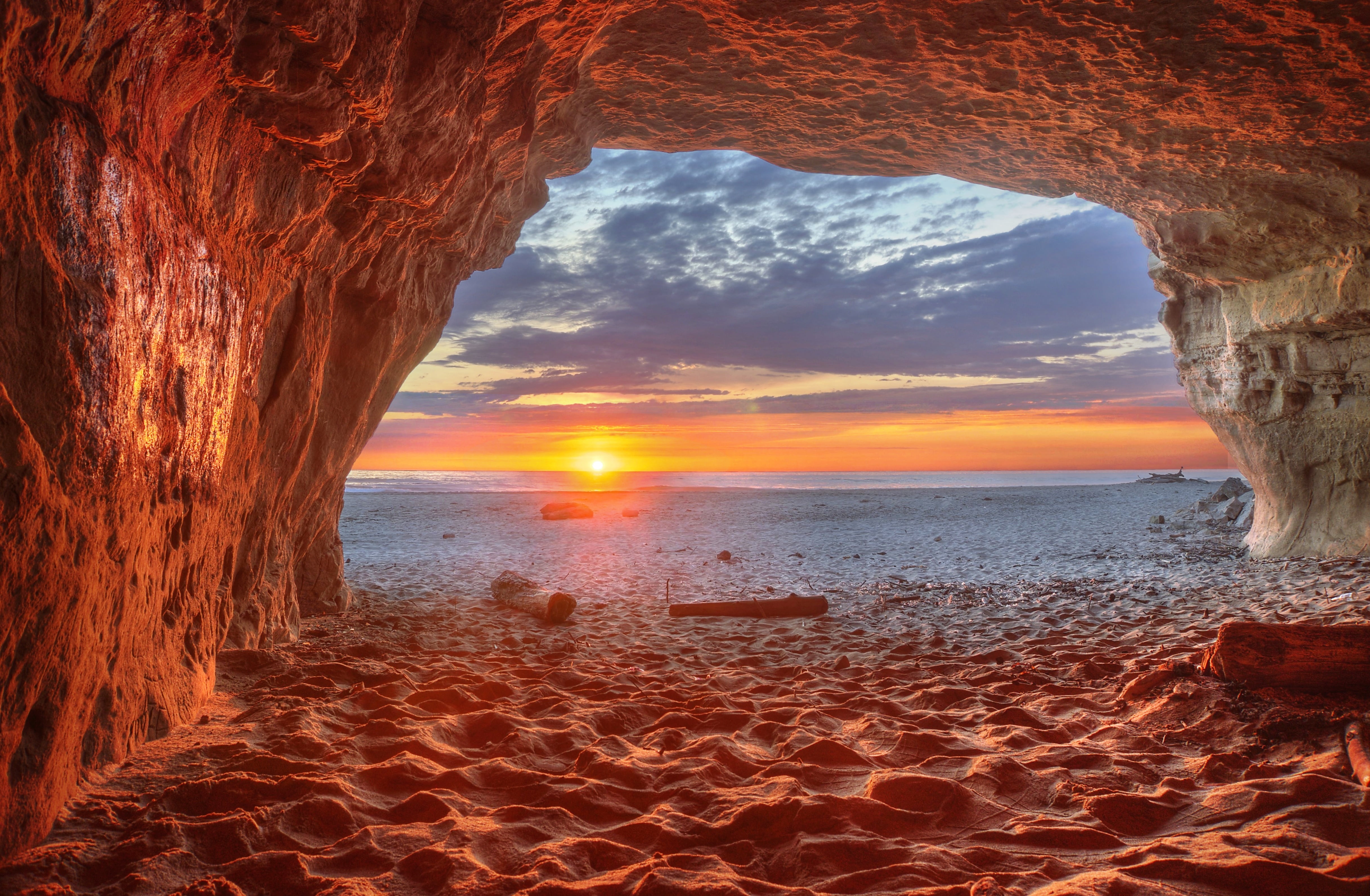 cave and view of sunset, music, salty, evening, air, Explore