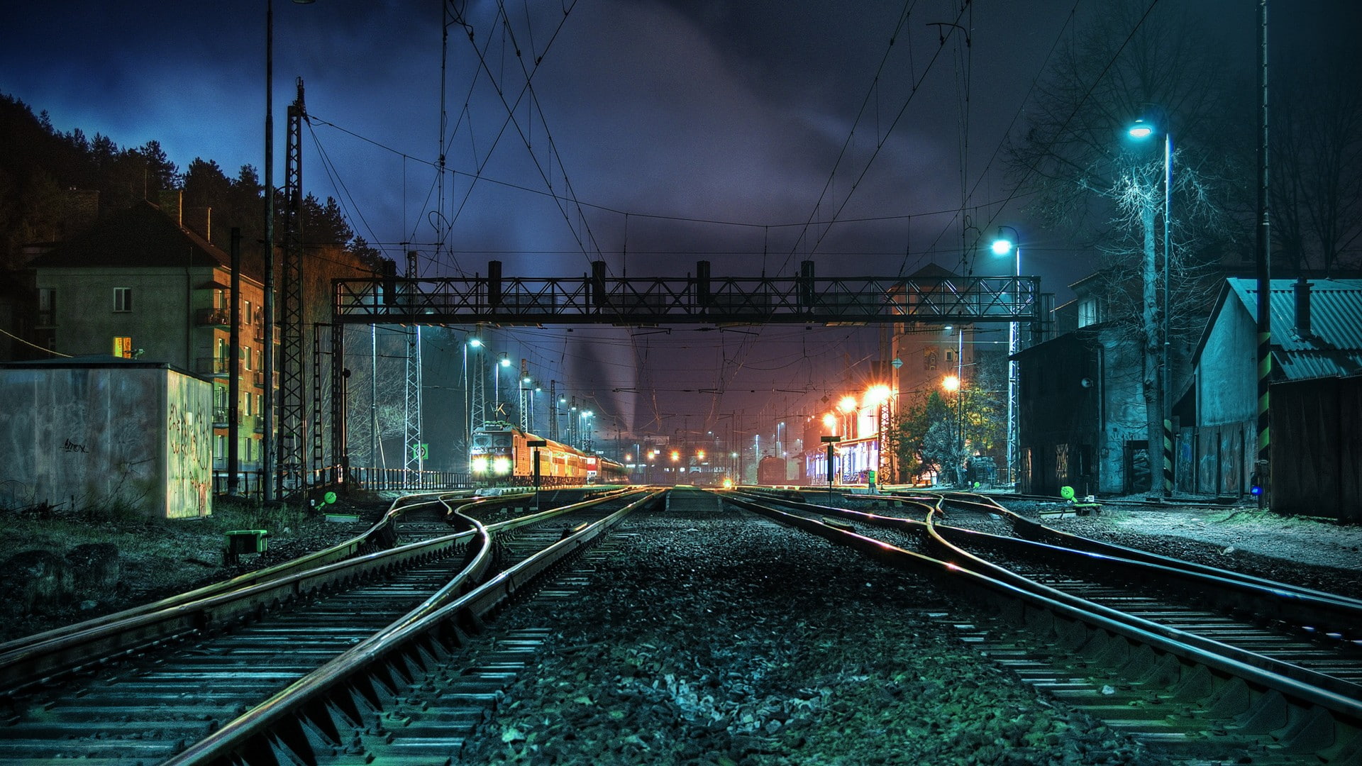 railway, vehicle, night, train