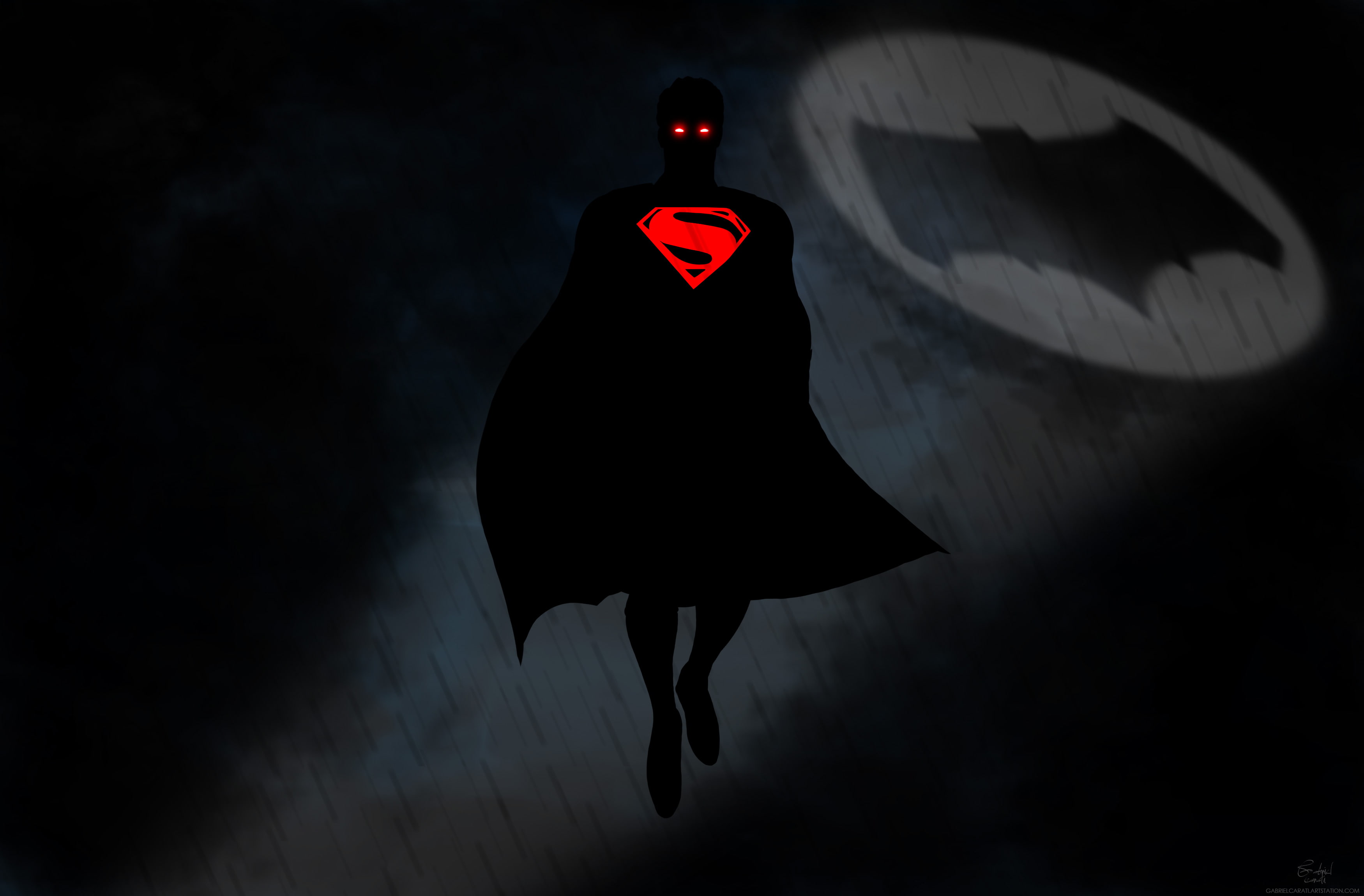Superman, Bat-Signal, Black, 4K