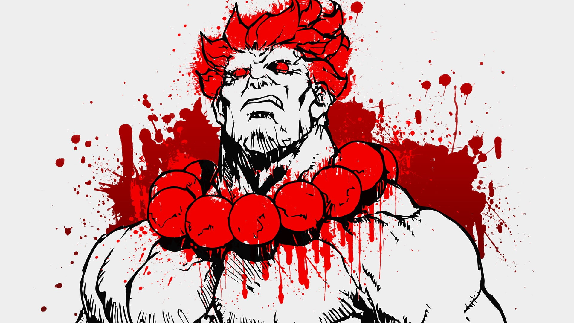 Akuma from Street Fighter illustration, anime, red, blood, paint