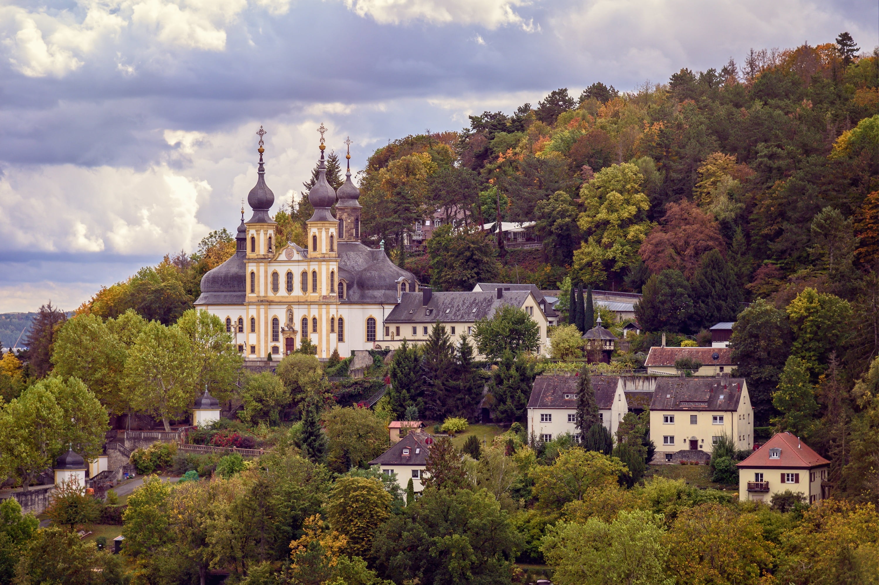 trees, landscape, nature, the city, home, Germany, hill, Church