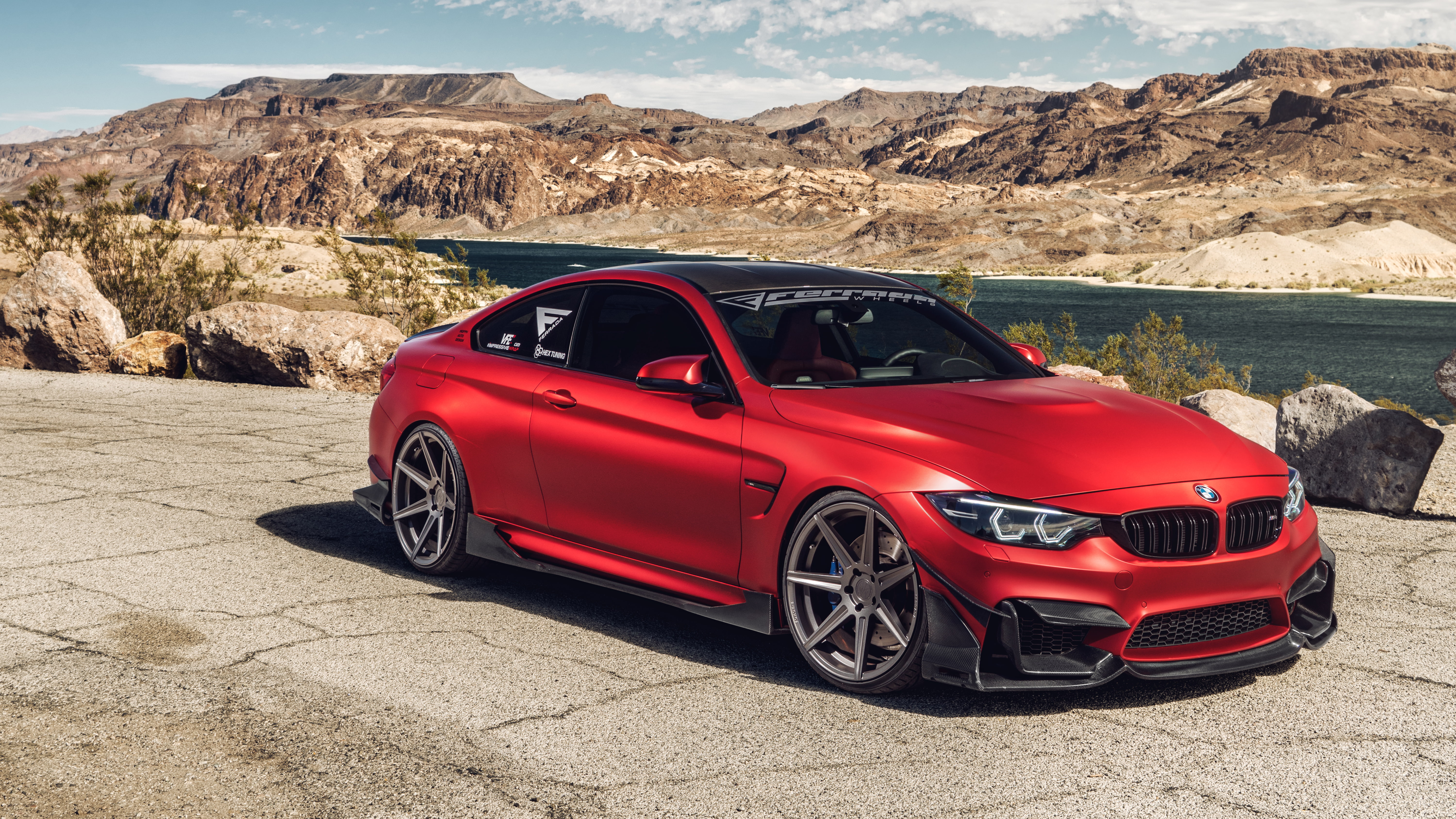 red BMW coupe, BMW M4, Ferrada Wheels, 5K