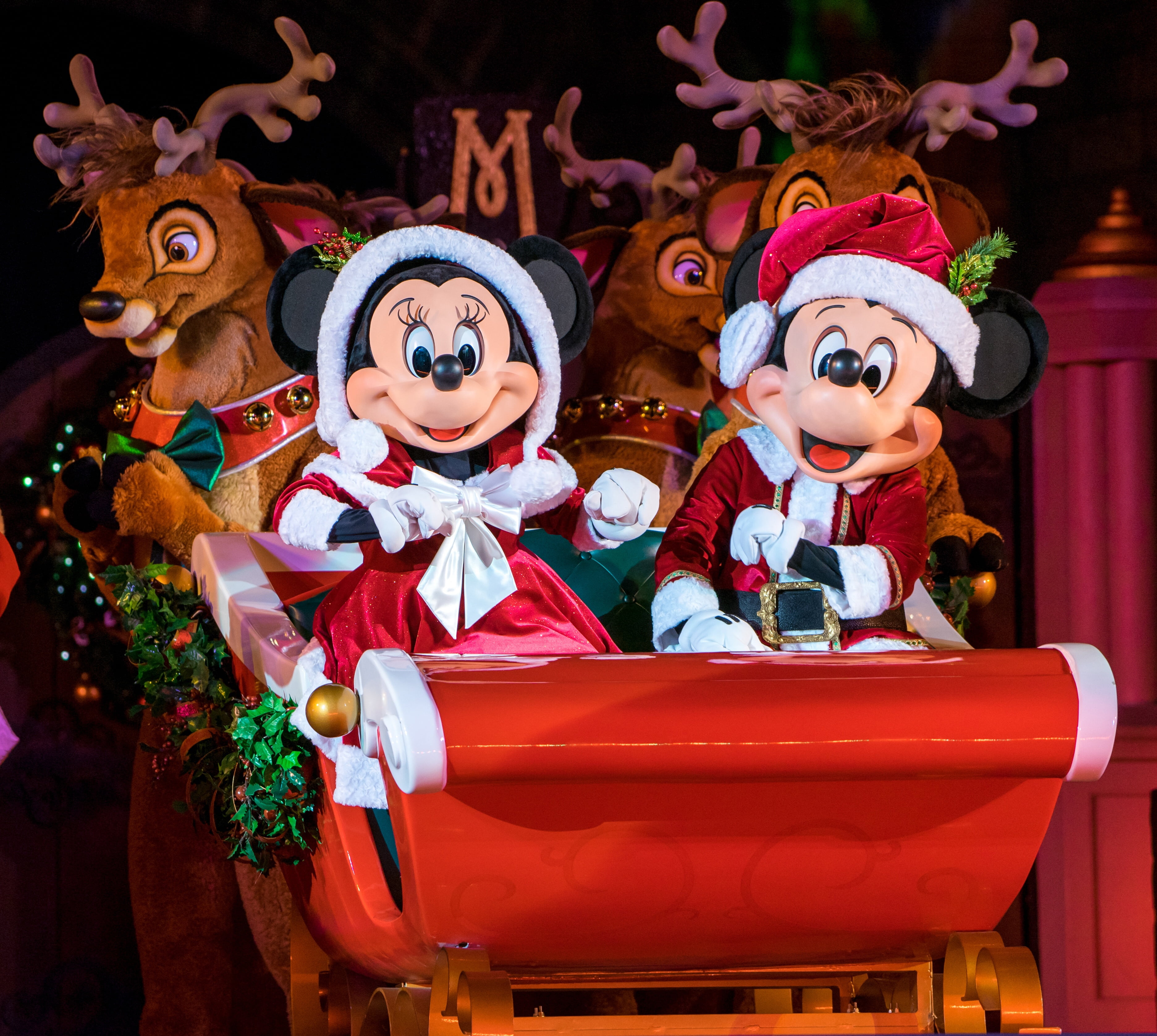 Christmas, New year, sleigh, deer, Disney World, Mickey Mouse