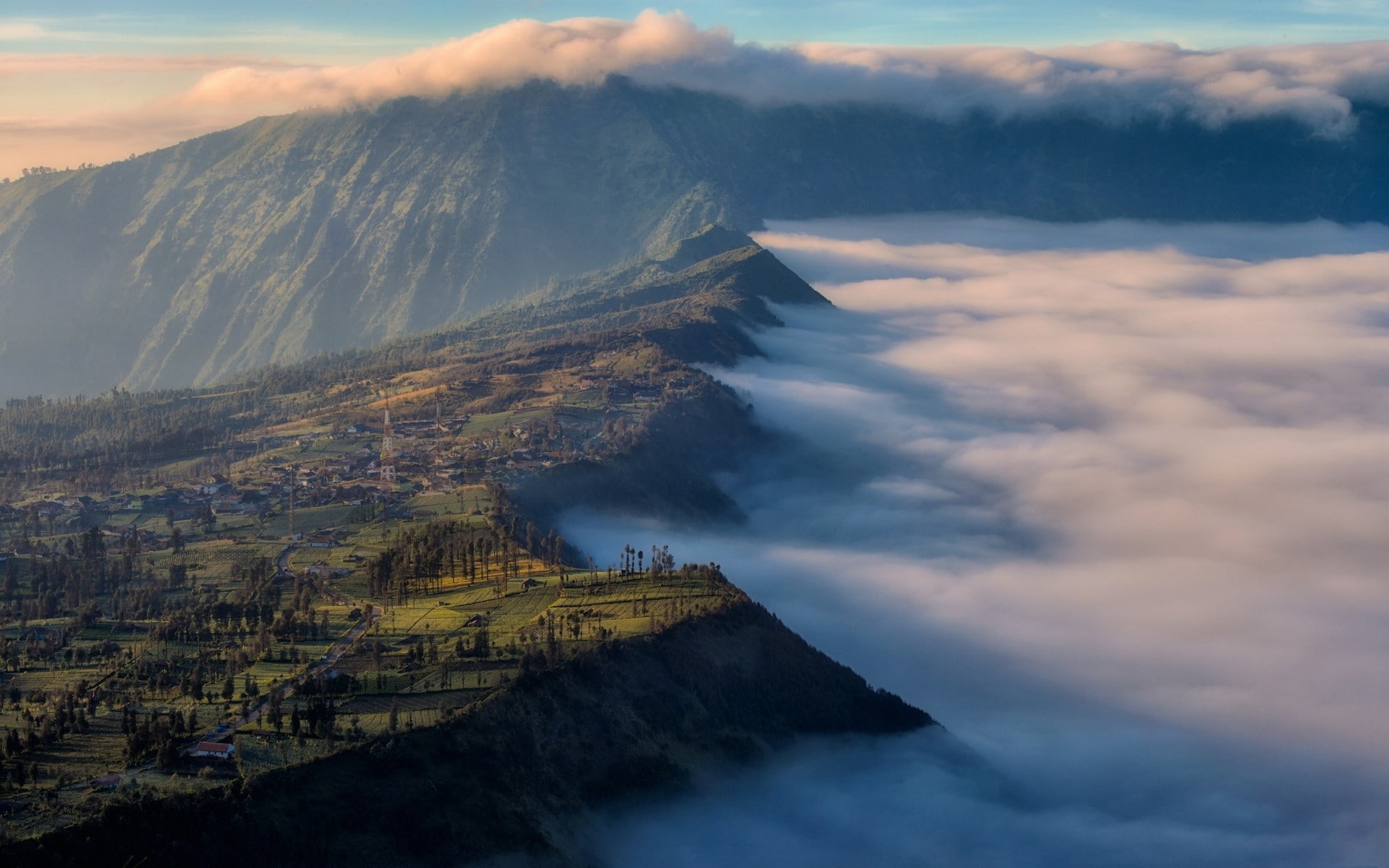 Mount Bromo, Indonesia, landscape, clouds, field, nature, mountains
