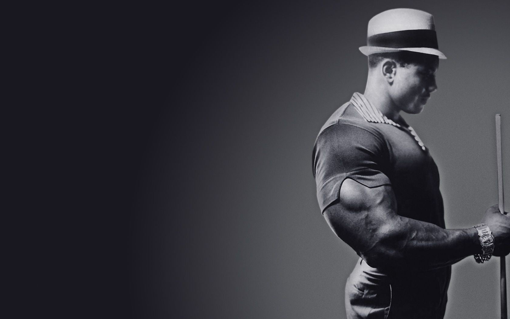 men's white hat, Sergio Oliva, monochrome, muscular, Bodybuilder