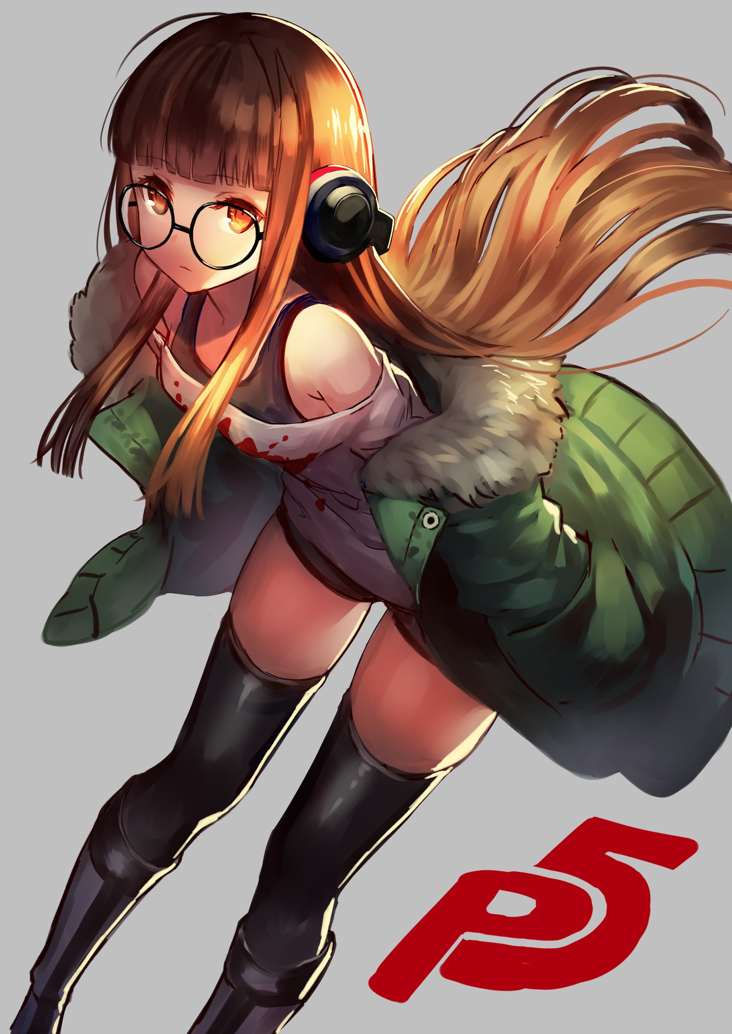 anime, anime girls, Persona 5, Sakura Futaba, headphones, long hair