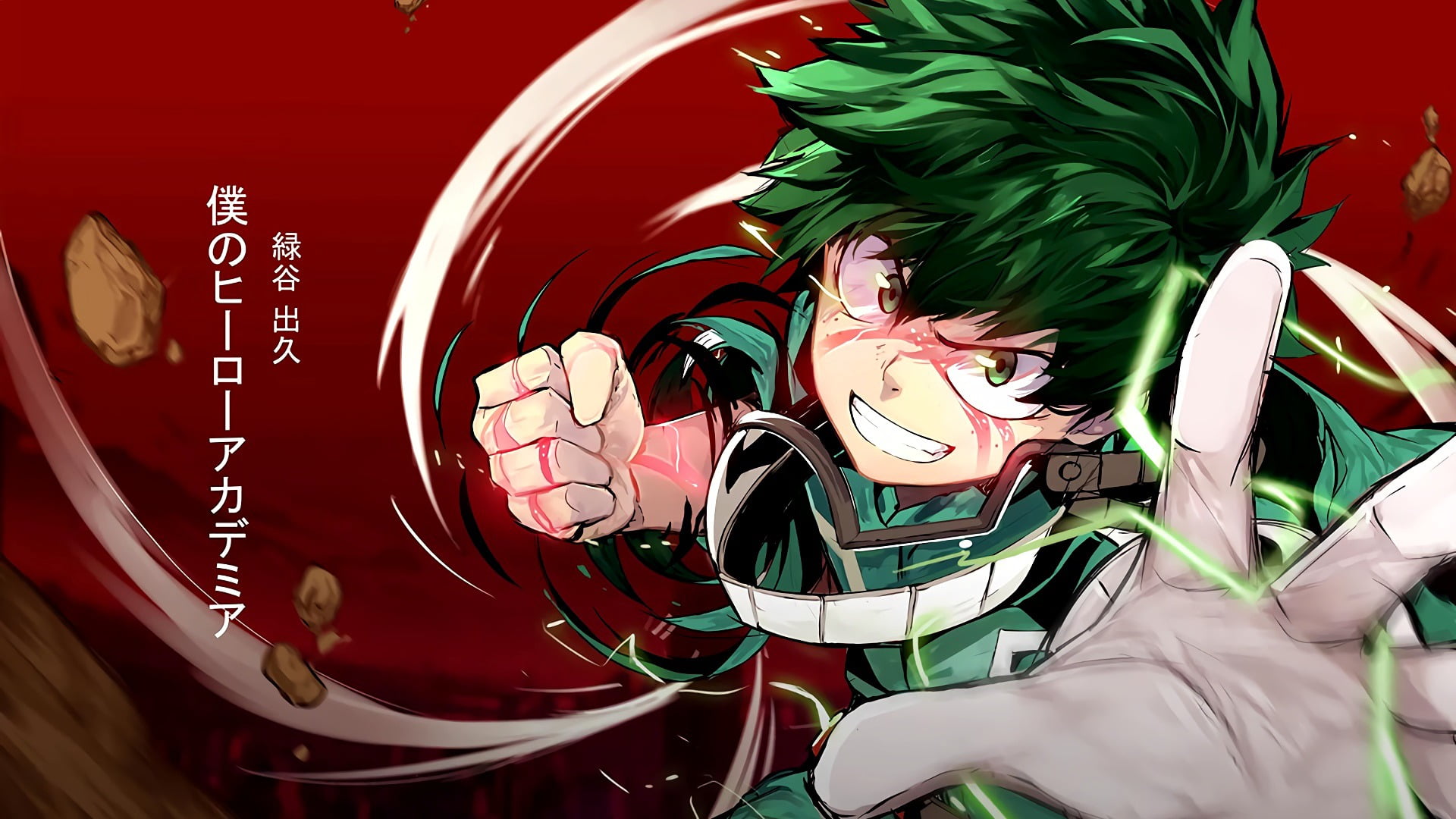 green haired male anime character illustration, Midoriya Izuku