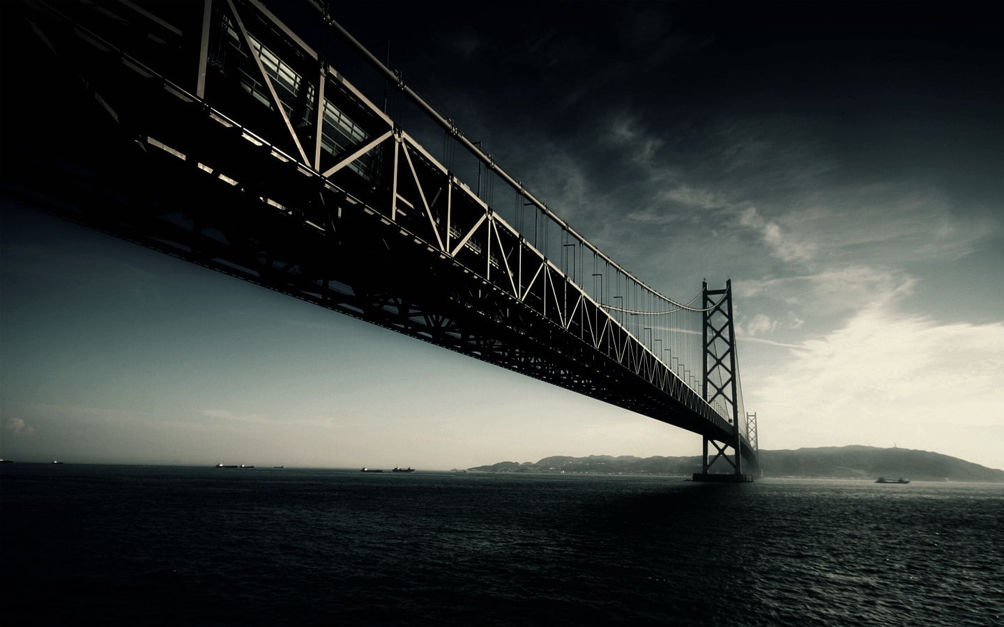 bridge, San Francisco, dark, sea, sky, water, cloud - sky, built structure