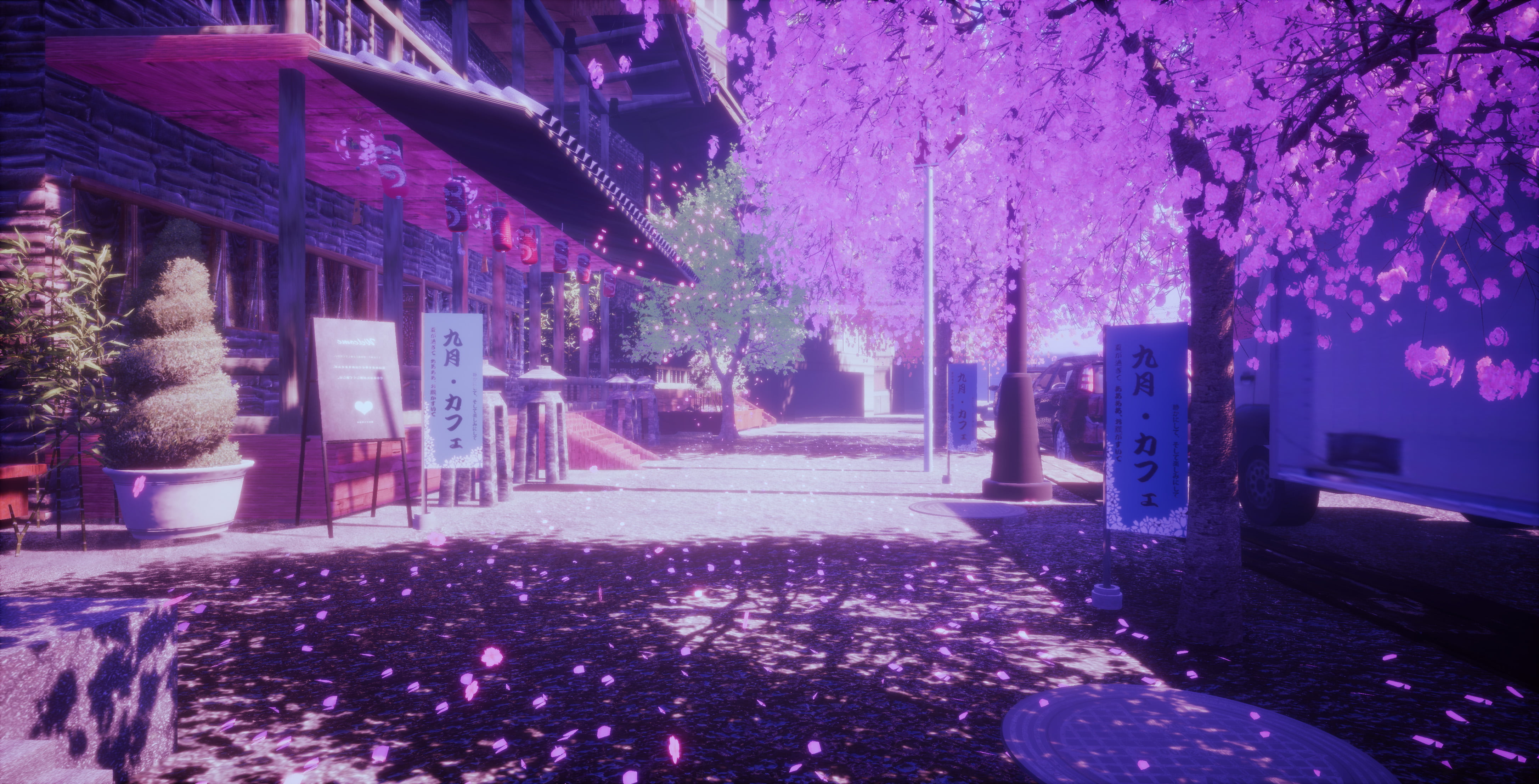 anime, Japan, landscape, Sakura blossom