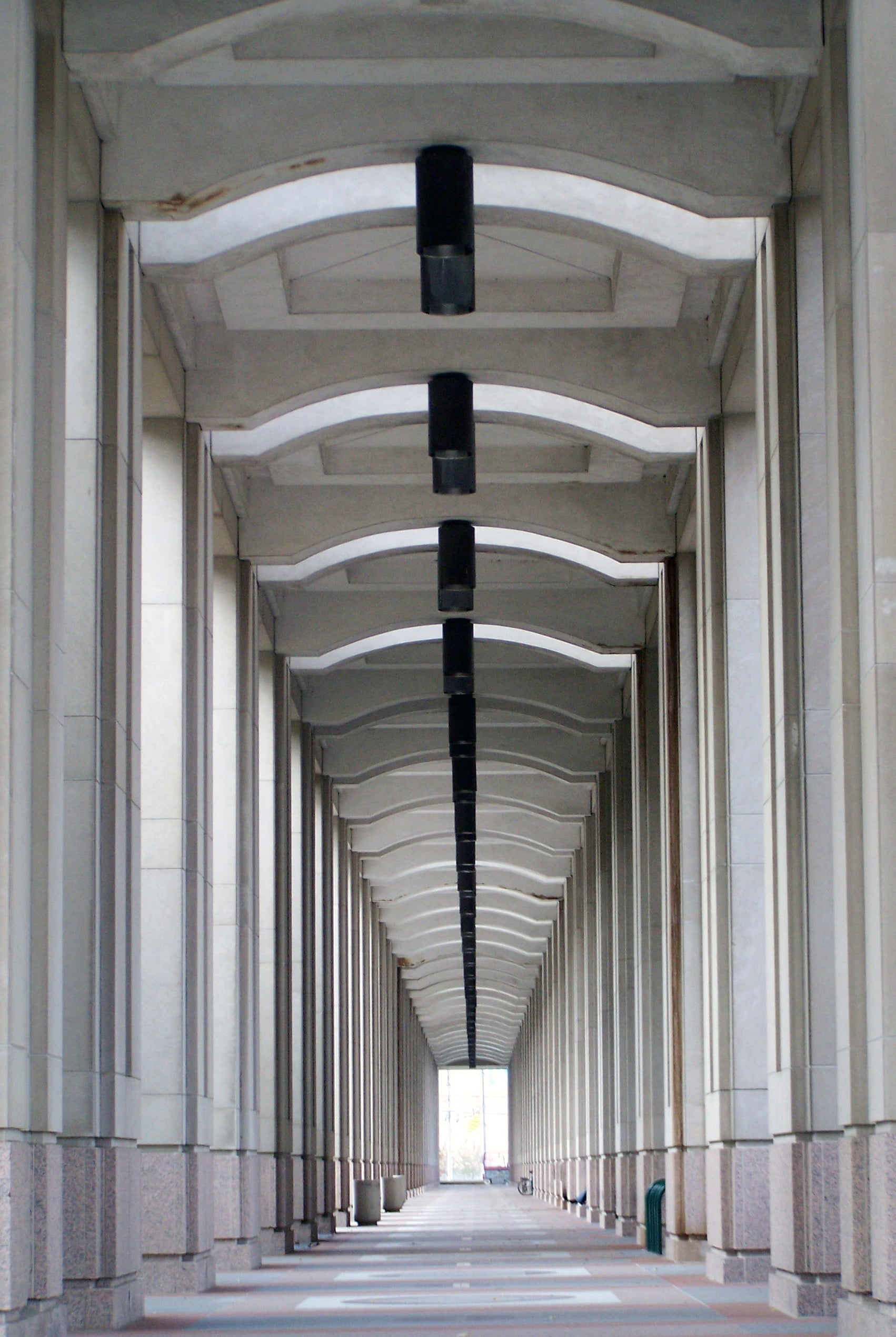 view of hallway during daytime, Lights, perspective  view, walkway