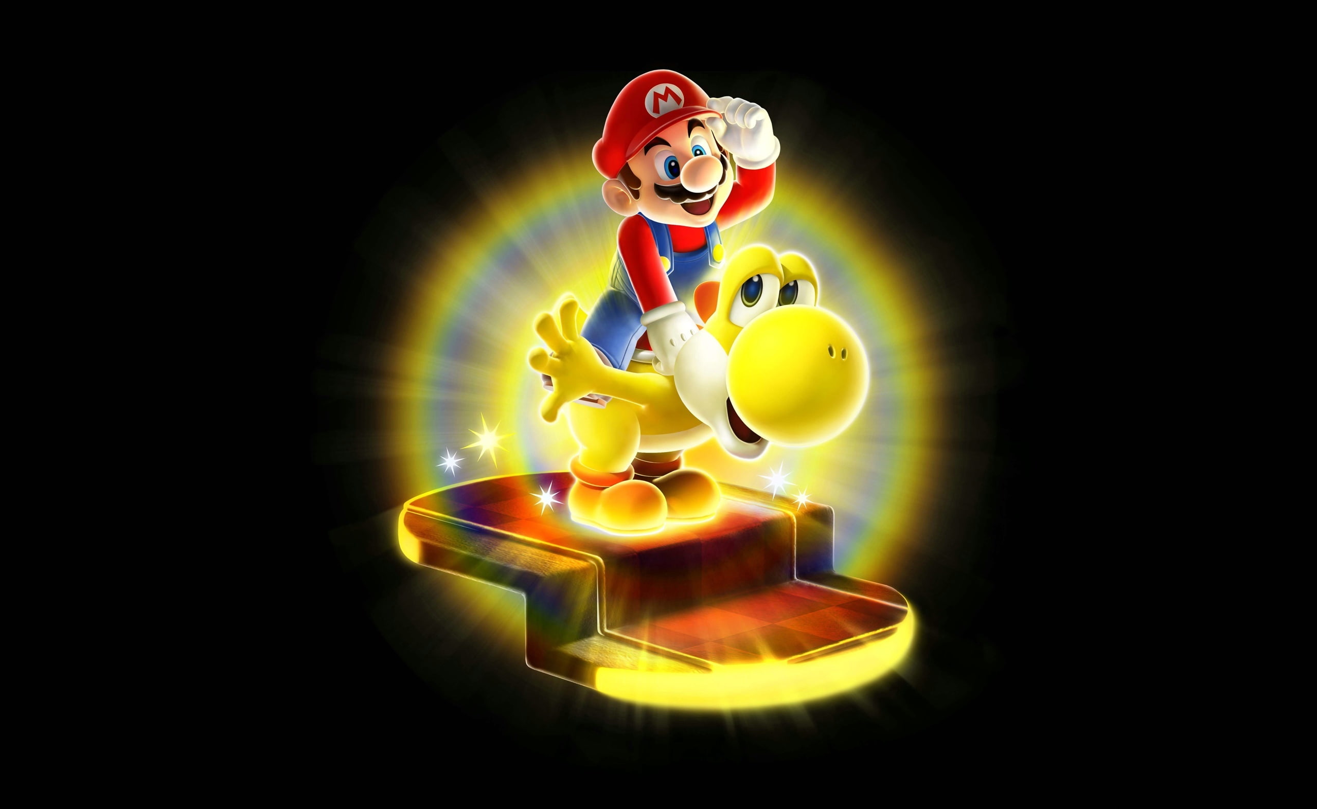Super Mario Galaxy 2, golden Yoshi and Super Mario illustration