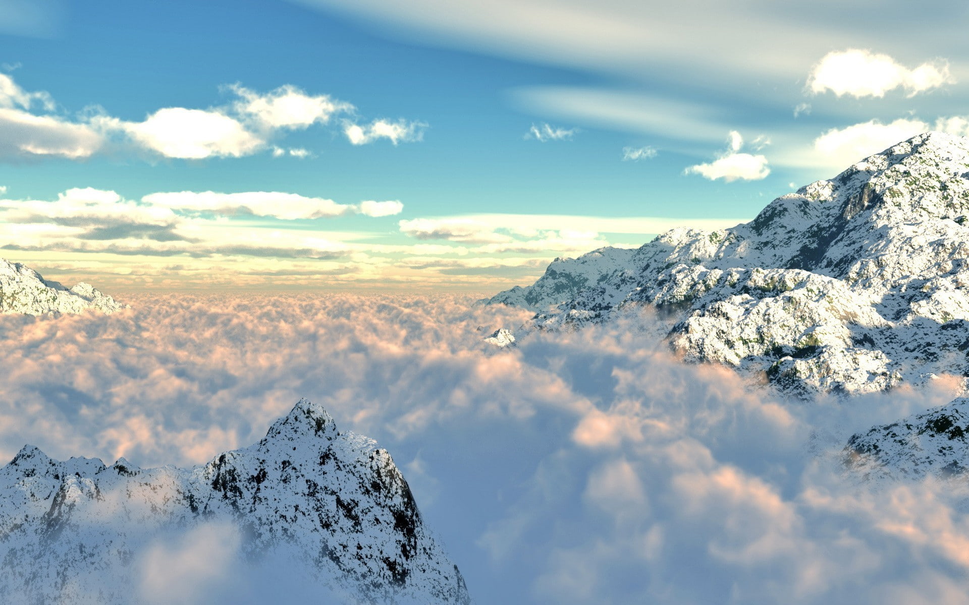 landscape, mountains, clouds, CGI